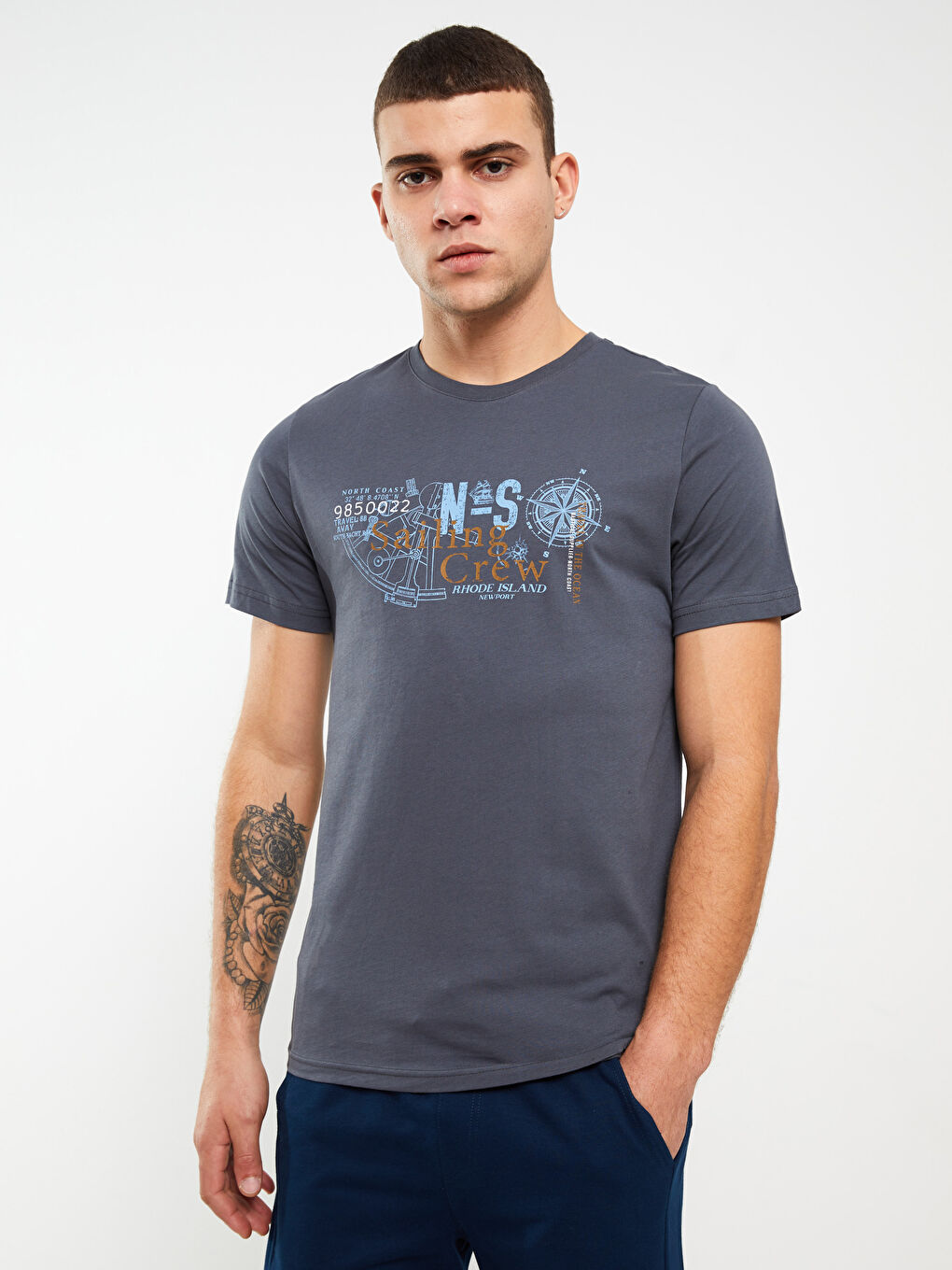 Crew Neck Short Sleeve Printed Combed Cotton Men's T-shirt-1