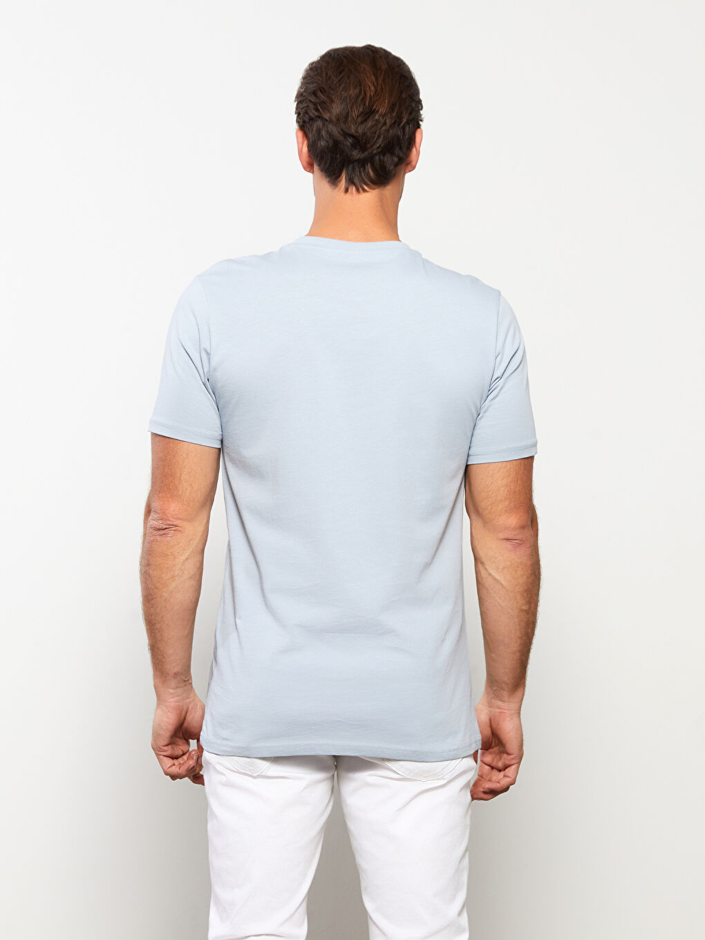 Mavi Bisiklet Yaka Baskılı Kısa Kollu Penye Erkek Tişört-4