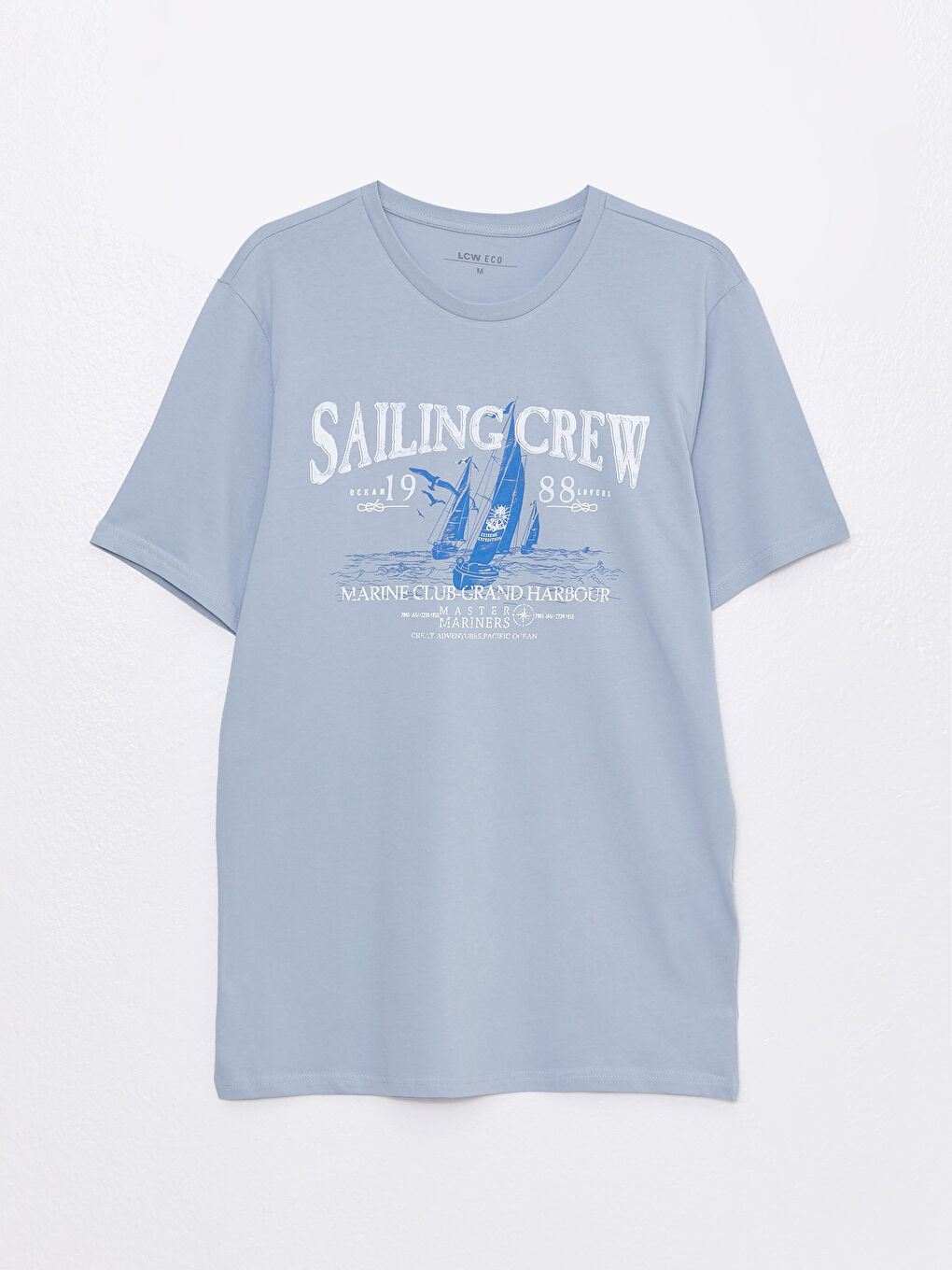 Mavi Bisiklet Yaka Baskılı Kısa Kollu Penye Erkek Tişört-5