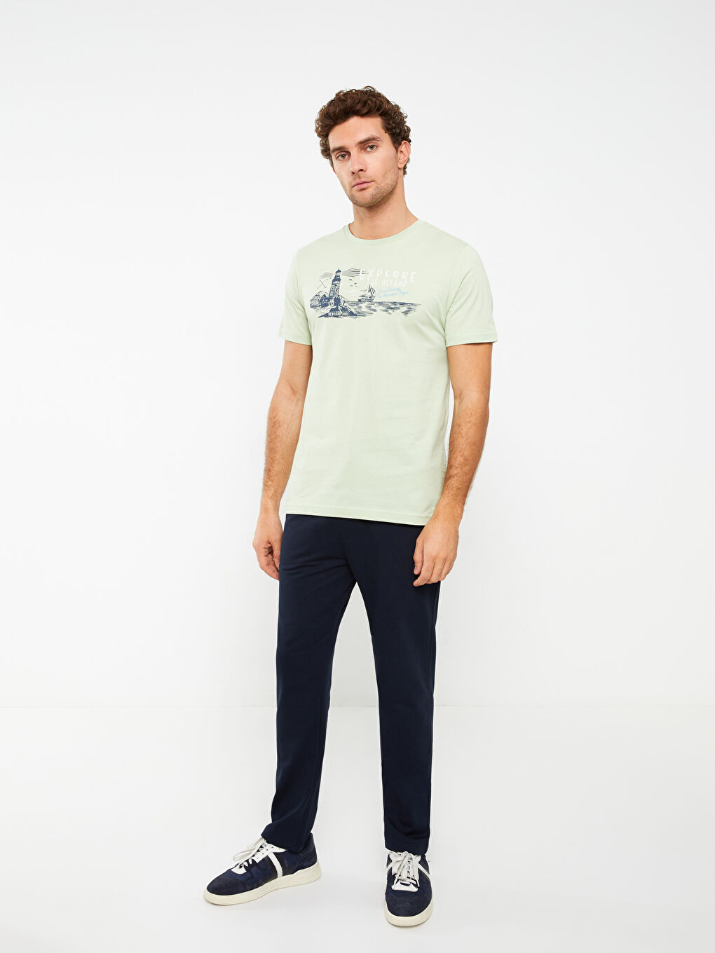 Yeşil Bisiklet Yaka Kısa Kollu Baskılı Penye Erkek Tişört-2