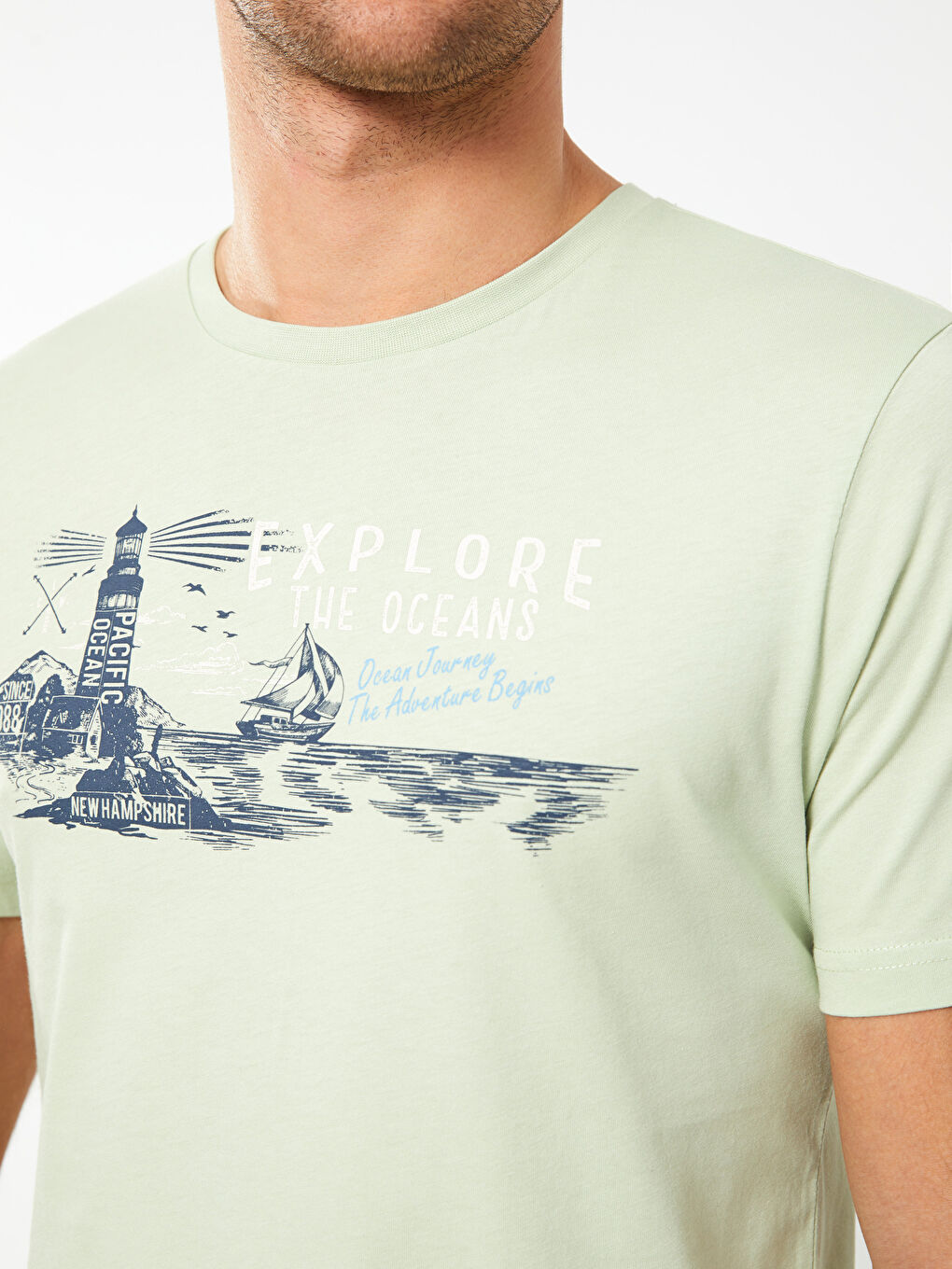 Yeşil Bisiklet Yaka Kısa Kollu Baskılı Penye Erkek Tişört-3