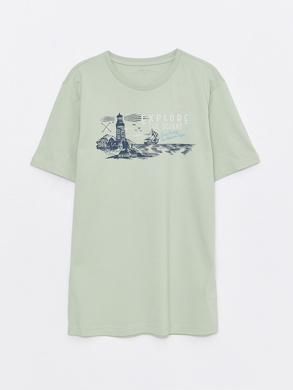 Yeşil Bisiklet Yaka Kısa Kollu Baskılı Penye Erkek Tişört-5