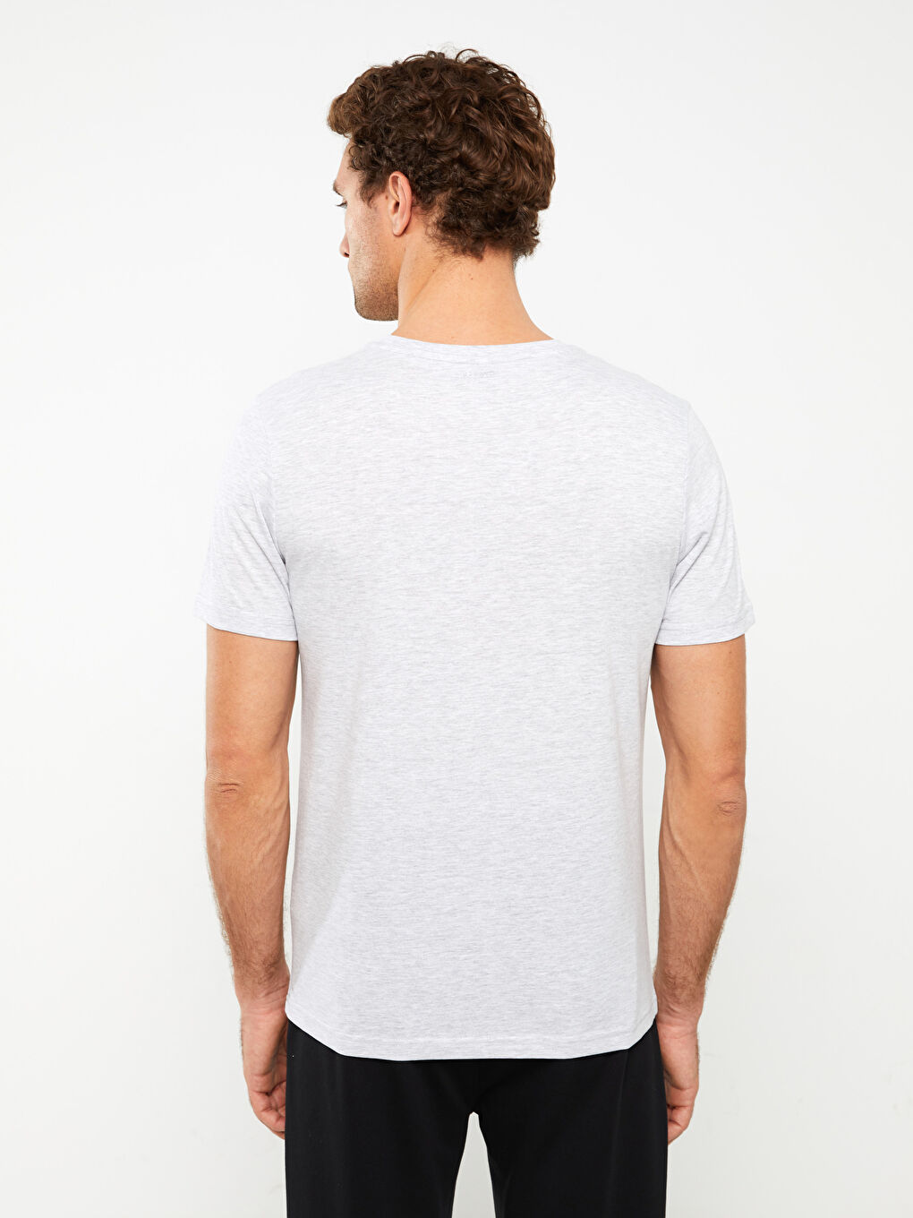 Gri Bisiklet Yaka Kısa Kollu Baskılı Penye Erkek Tişört-4