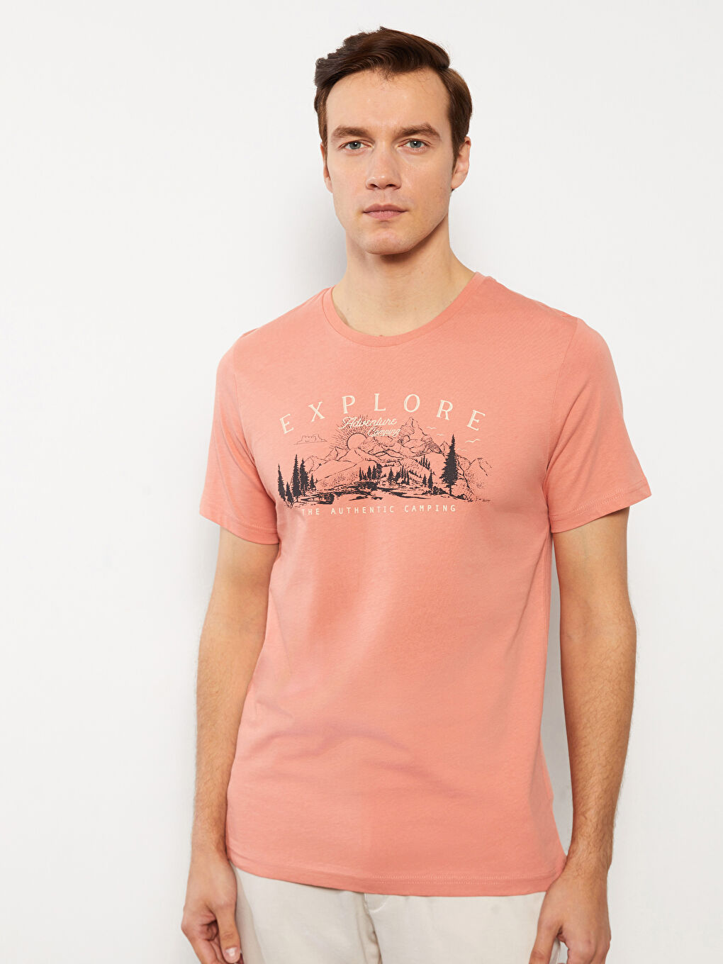 Mercan Bisiklet Yaka Kısa Kollu Baskılı Penye Erkek Tişört