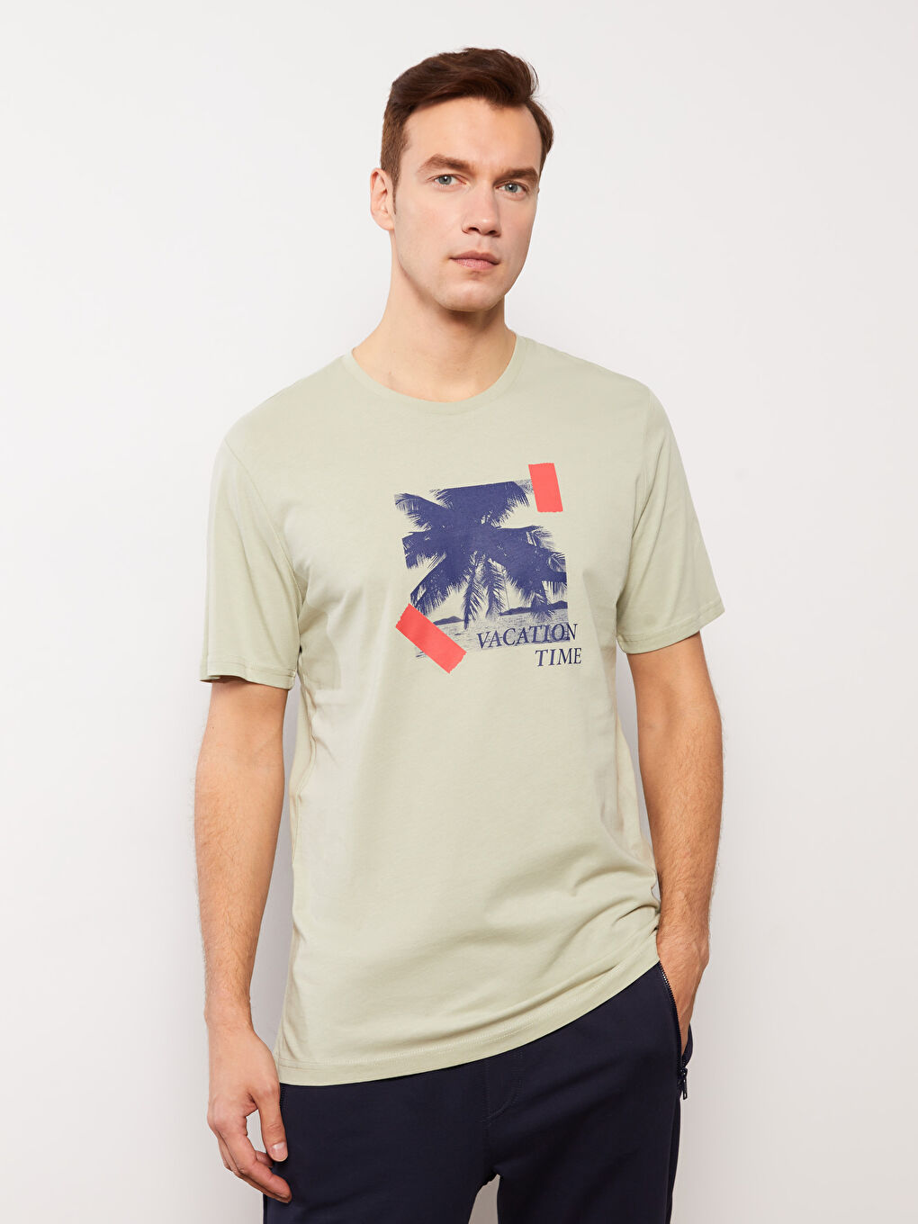 Yeşil Bisiklet Yaka Kısa Kollu Baskılı Penye Erkek Tişört