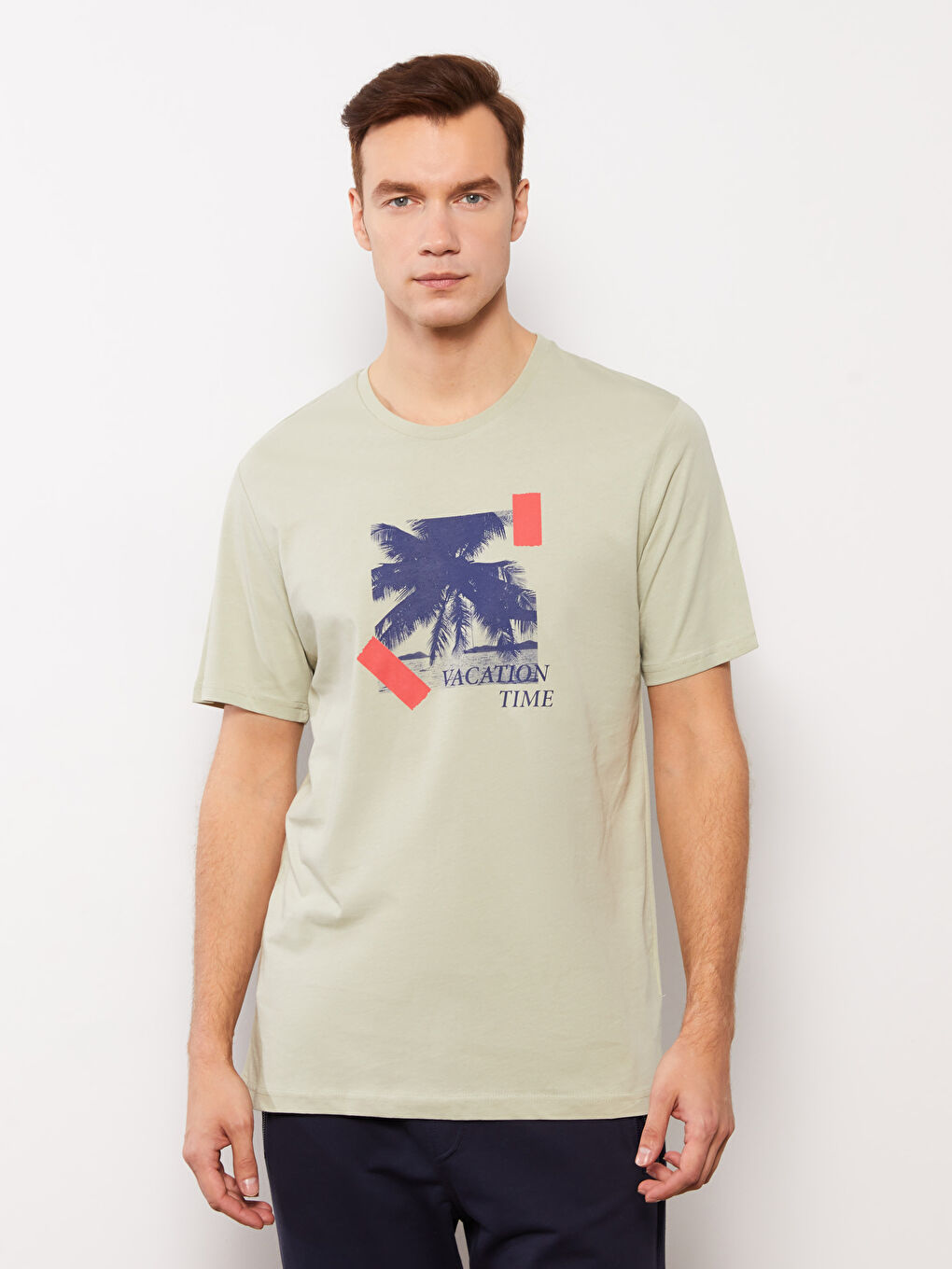 Yeşil Bisiklet Yaka Kısa Kollu Baskılı Penye Erkek Tişört-1