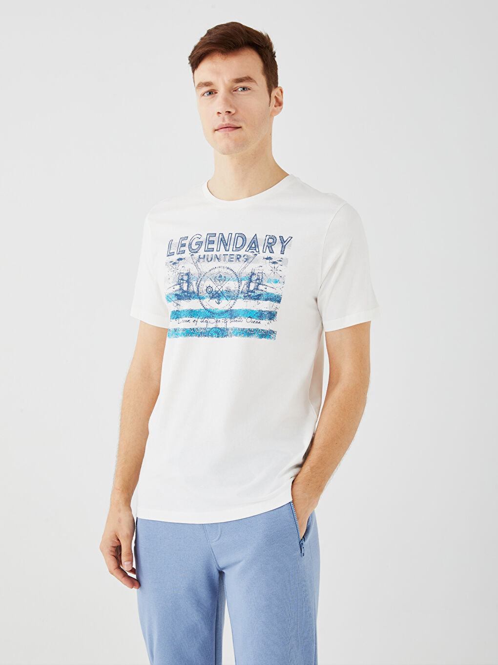 Crew Neck Short Sleeve Printed Combed Cotton Men's T-shirt -S3BM50Z8-EEW