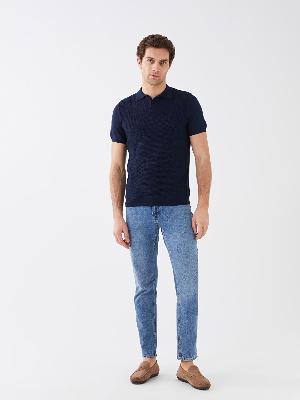 SOUTHBLUE Polo Neck Short Sleeve Men's Knitwear Sweater -S3BM65Z8-DWP