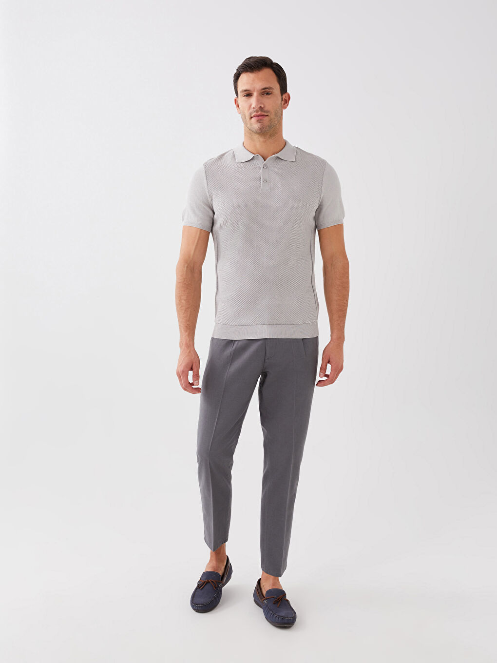 Gri Polo Yaka Erkek Triko Tişört-2