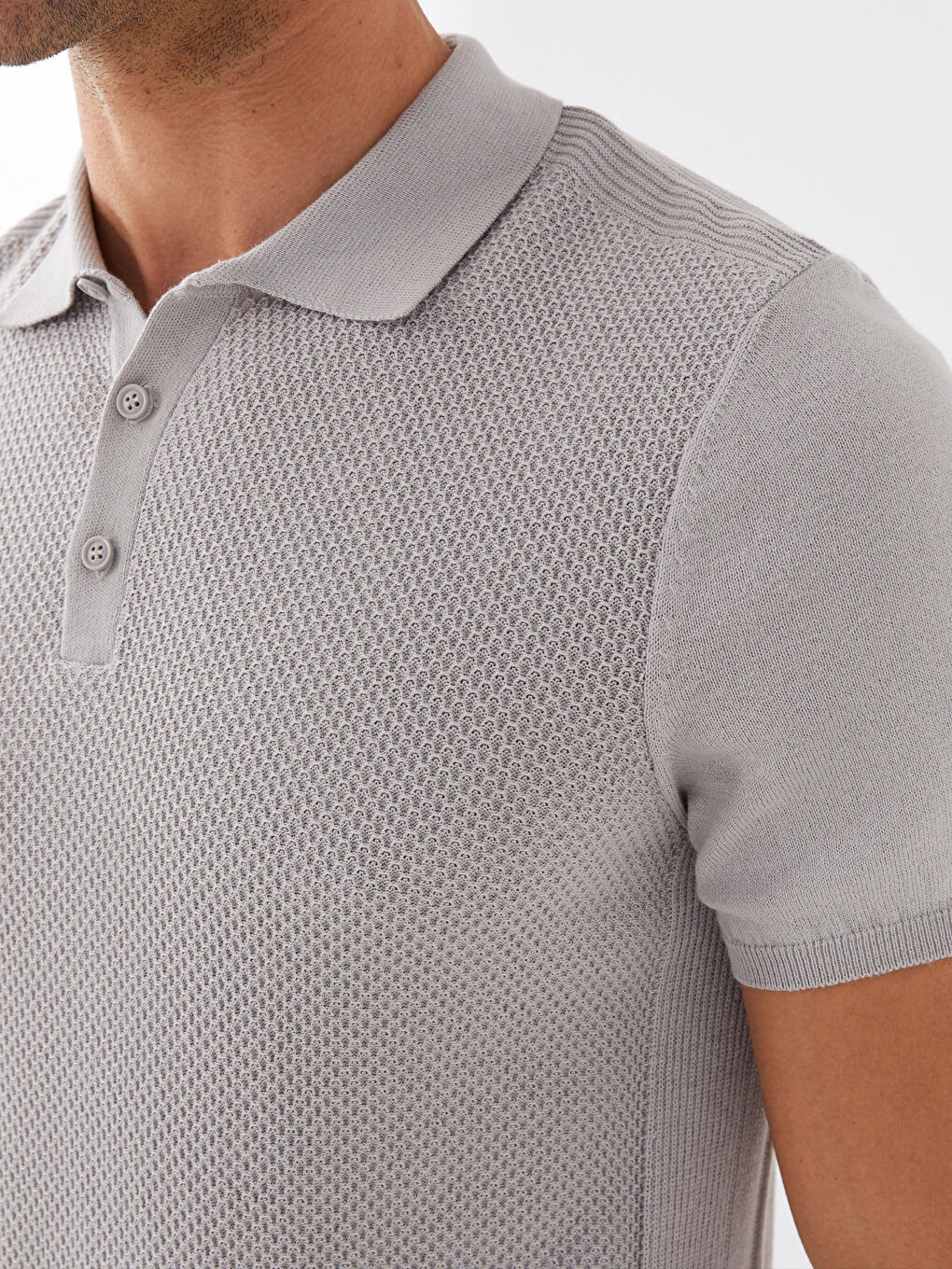 Gri Polo Yaka Erkek Triko Tişört-3