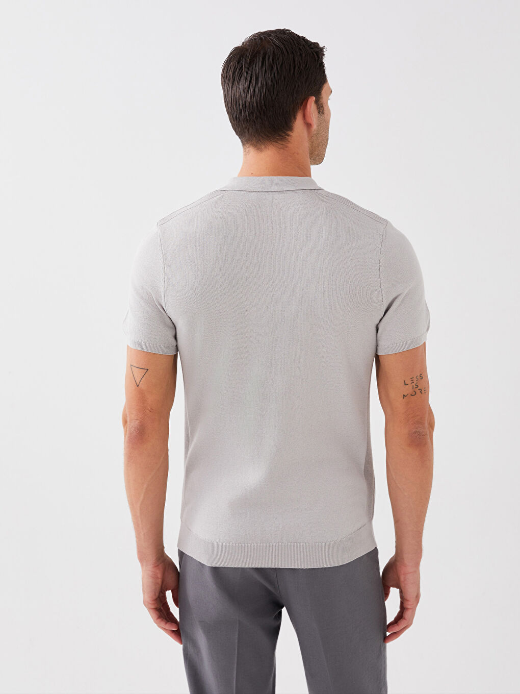 Gri Polo Yaka Erkek Triko Tişört-4