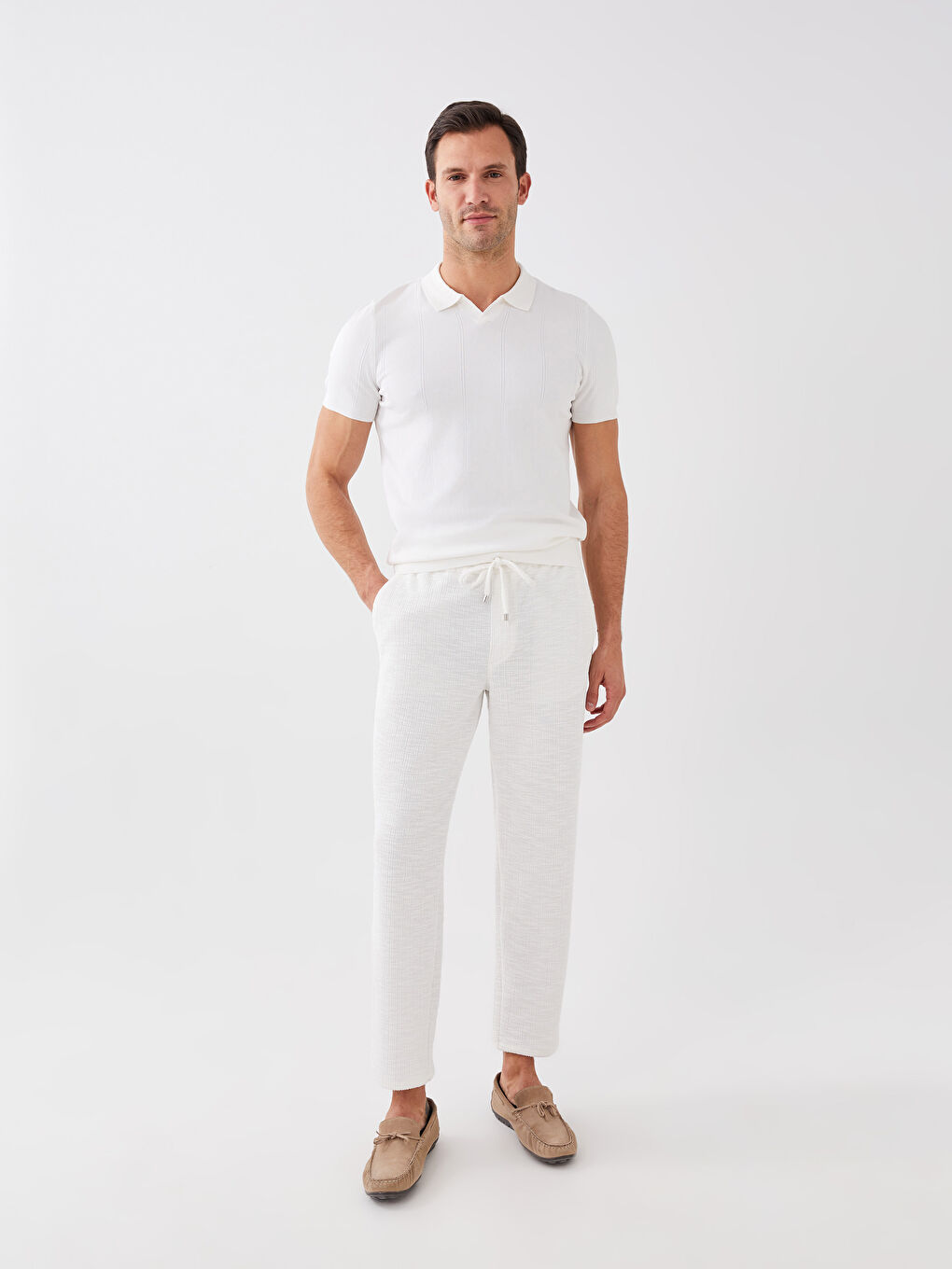 Pulover Tricotat cu Guler Polo și Mânecă Scurtă pentru Bărbați-2