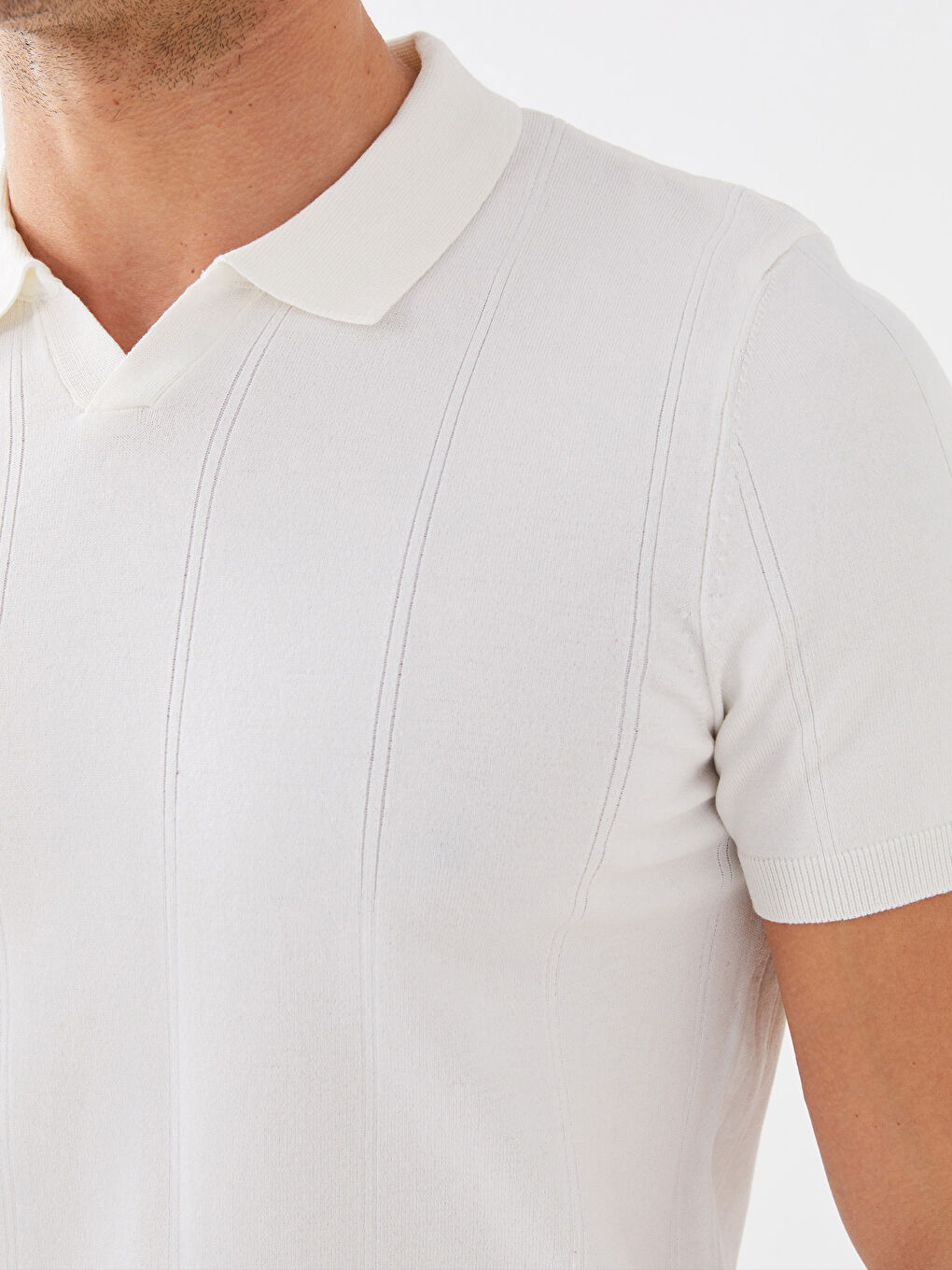 Pulover Tricotat cu Guler Polo și Mânecă Scurtă pentru Bărbați-3