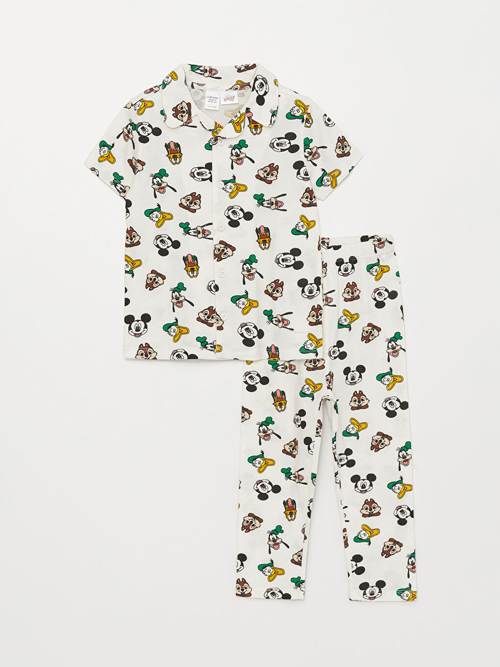 Polo Neck Short Sleeve Mickey Mouse Printed Baby Boys' Pyjama Set