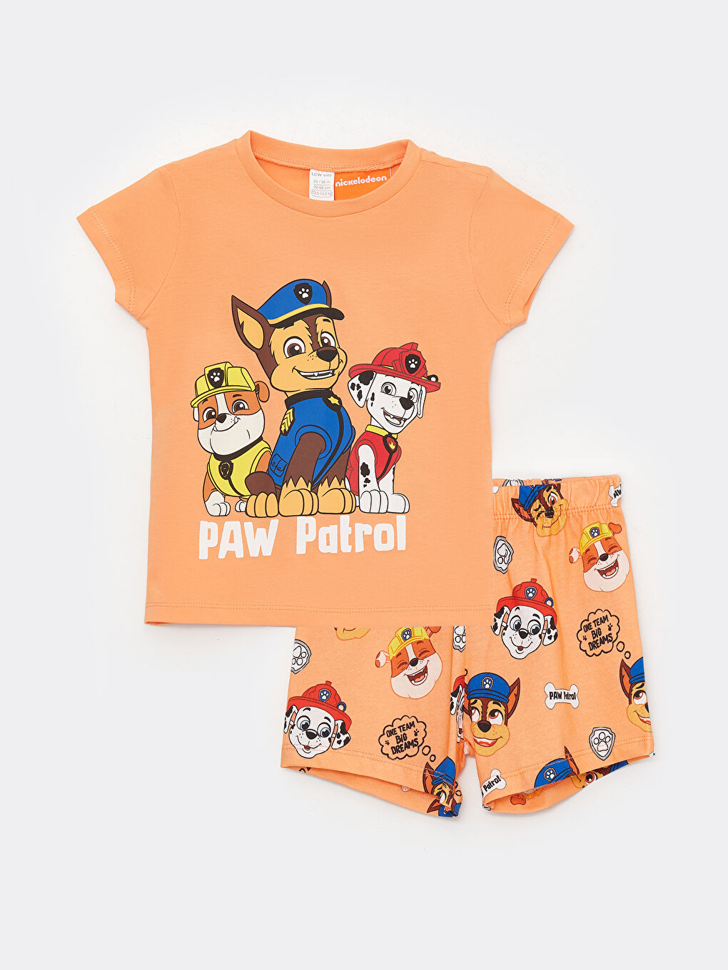 LCW baby Turuncu Bisiklet Yaka Kısa Kollu Paw Patrol Baskılı Erkek Bebek Pijama Takım