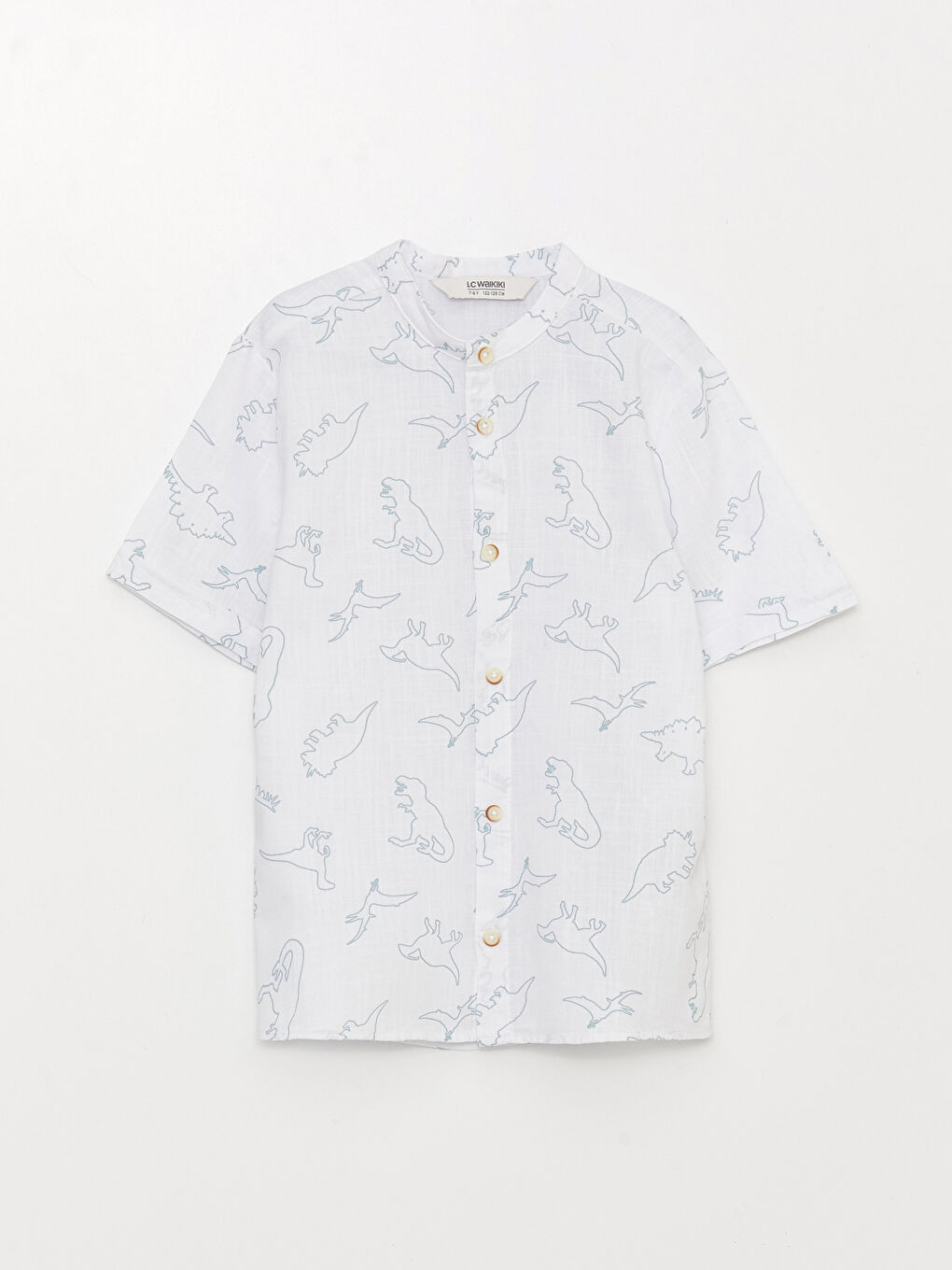 Grandad Collar Patterned Short Sleeve Boys' Shirt