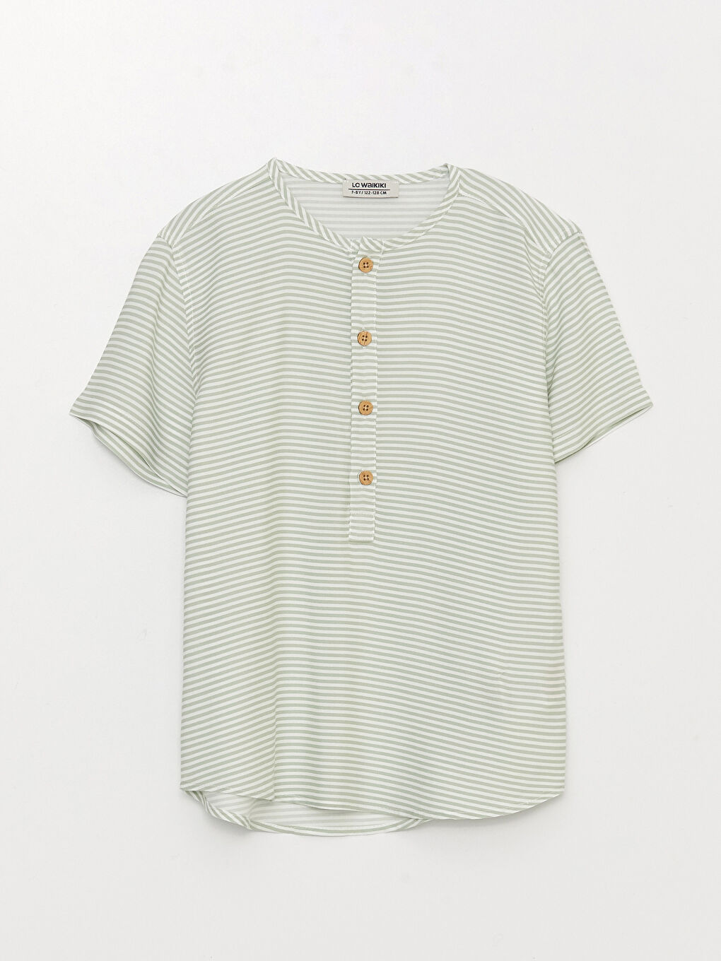 Yeşil Hakim Yaka Çizgili Kısa Kollu Erkek Çocuk Gömlek