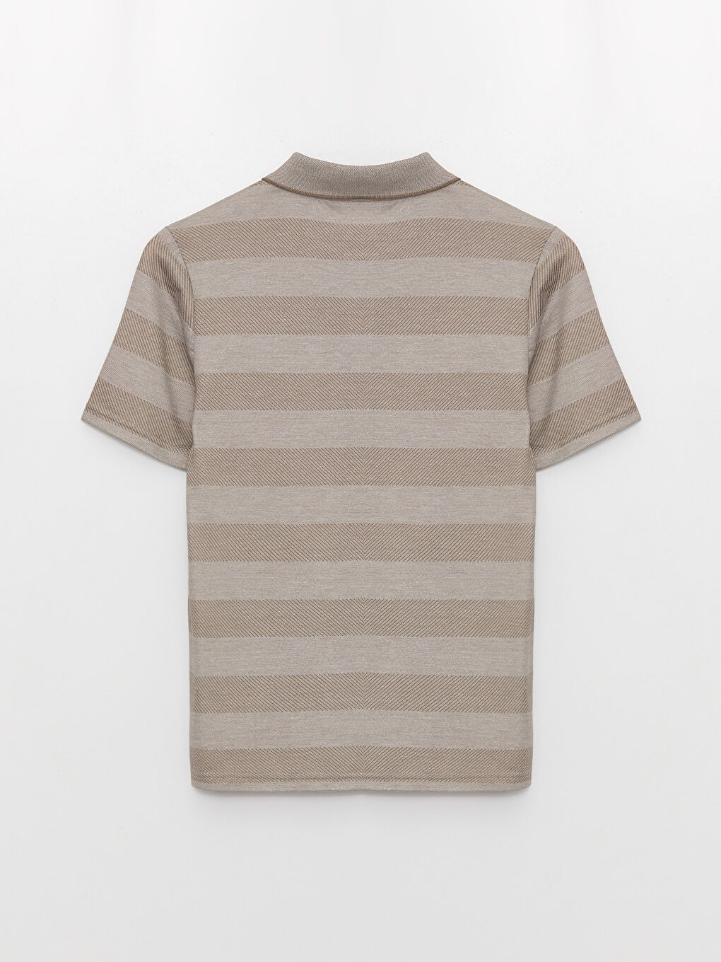 Bej Merserize Polo Yaka Kısa Kollu Çizgili Erkek Tişört-6
