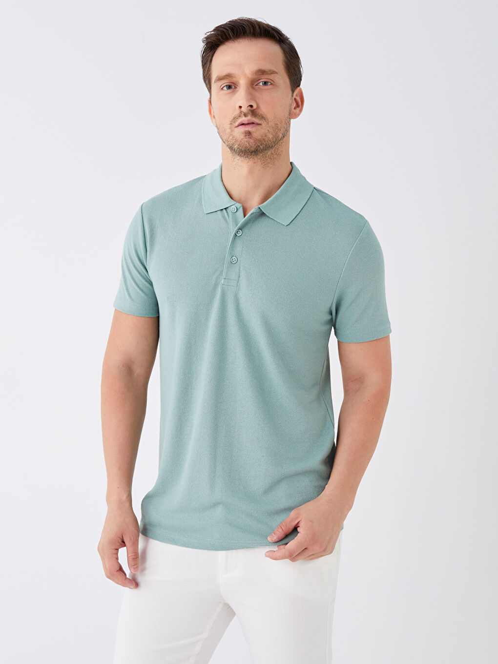 Yeşil Polo Yaka Kısa Kollu Erkek Tişört-1