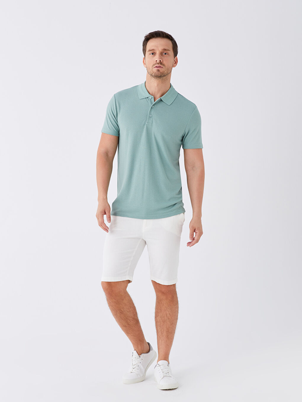 Yeşil Polo Yaka Kısa Kollu Erkek Tişört-2