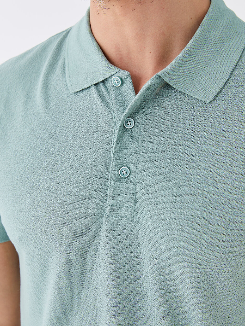 Yeşil Polo Yaka Kısa Kollu Erkek Tişört-3