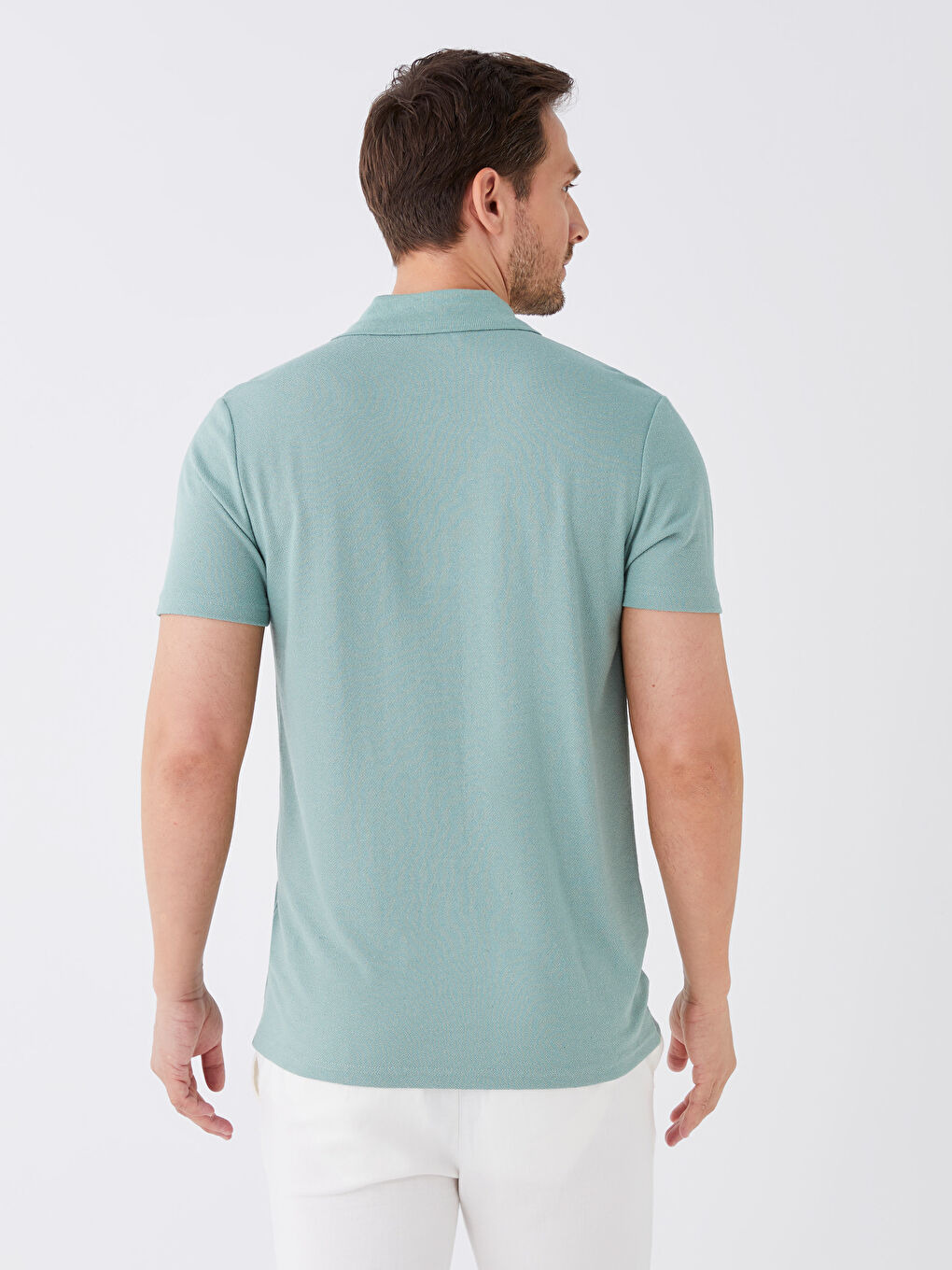 Yeşil Polo Yaka Kısa Kollu Erkek Tişört-4
