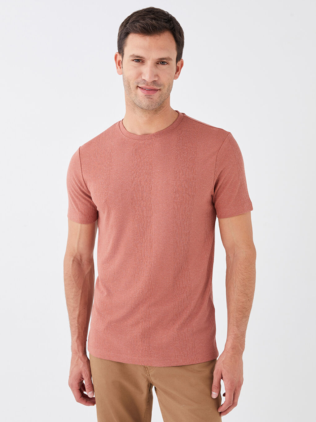 Kahverengi Bisiklet Yaka Kısa Kollu Erkek Tişört