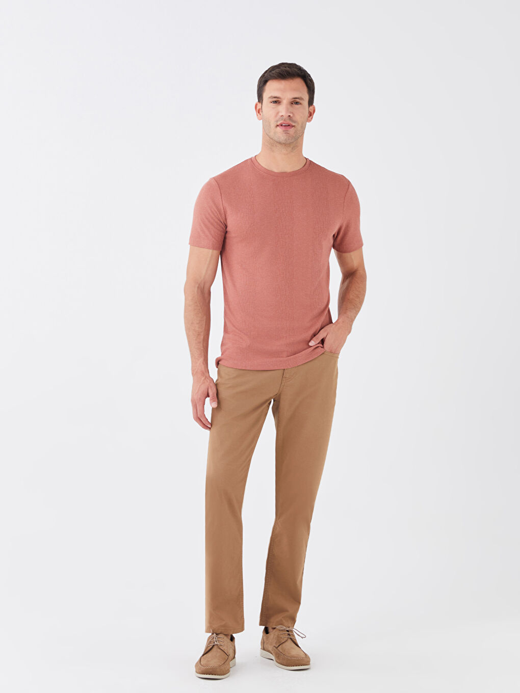 Kahverengi Bisiklet Yaka Kısa Kollu Erkek Tişört-2