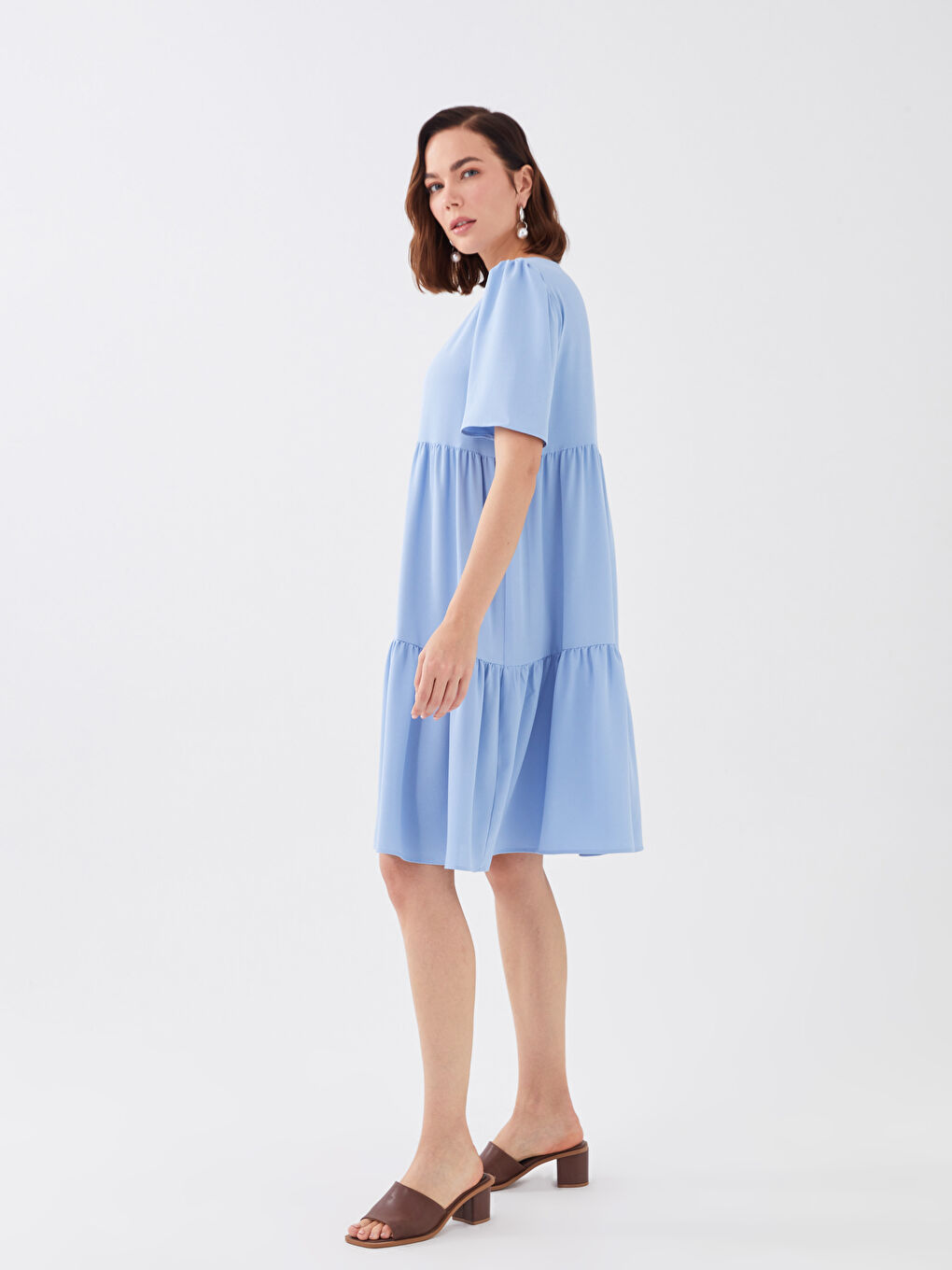 Rochie Pentru Femei Cu Decolteu În V Simplă Și Mânecă Scurtă-1