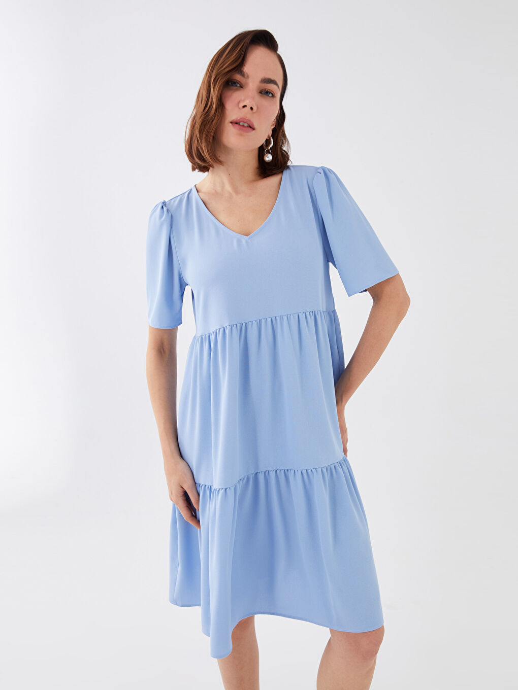 Rochie Pentru Femei Cu Decolteu În V Simplă Și Mânecă Scurtă-2