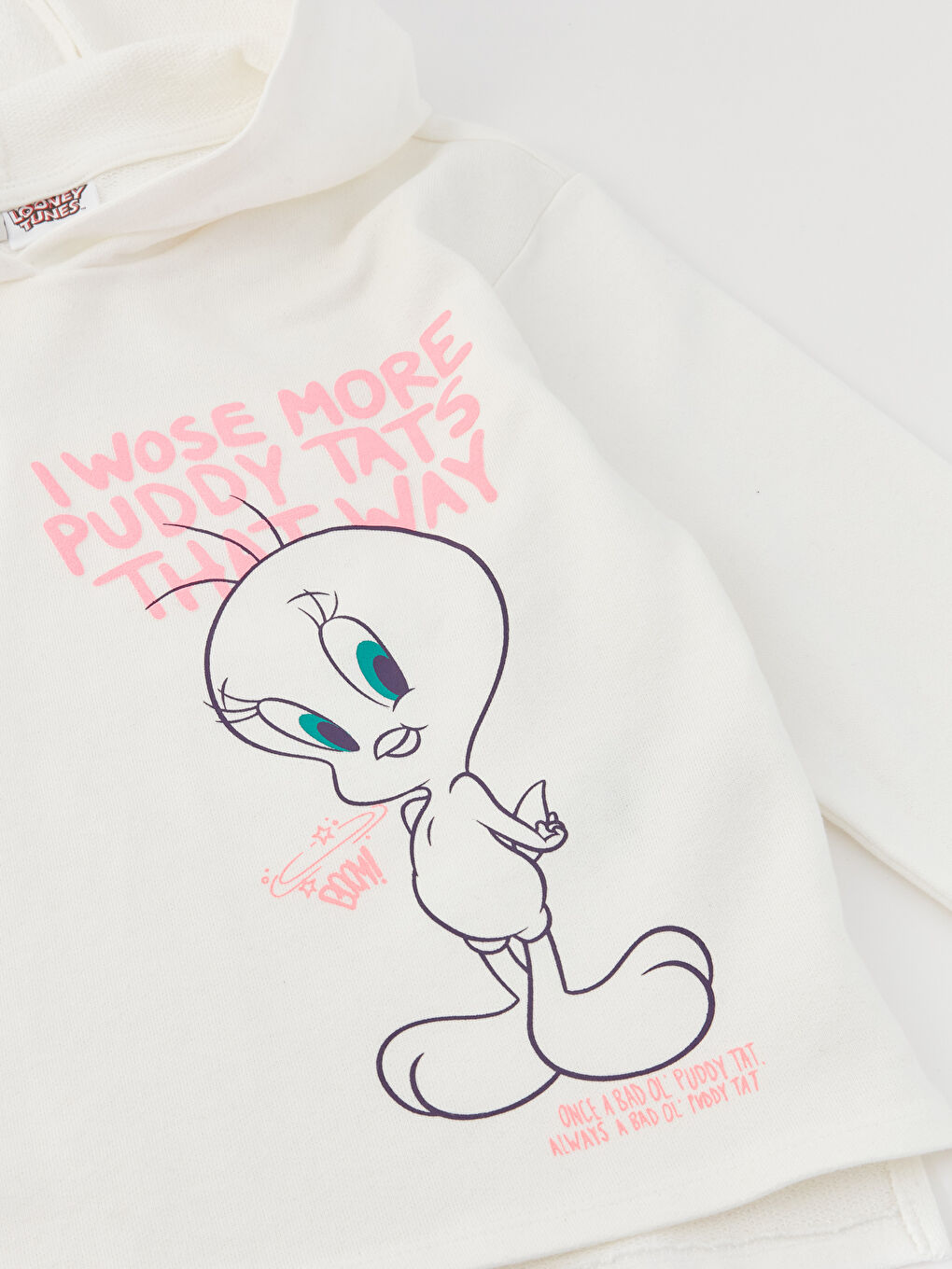 Ekru Kapüşonlu Tweety Baskılı Uzun Kollu Kız Çocuk Sweatshirt-2