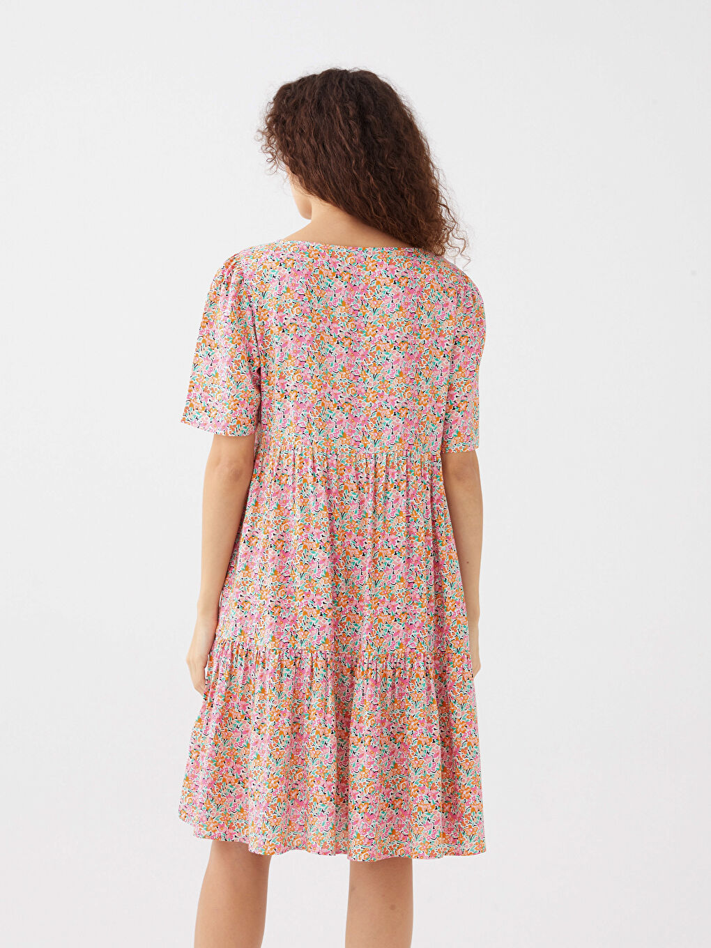 V-Ausschnitt Blumiges Kurzarmkleid für Damen-4