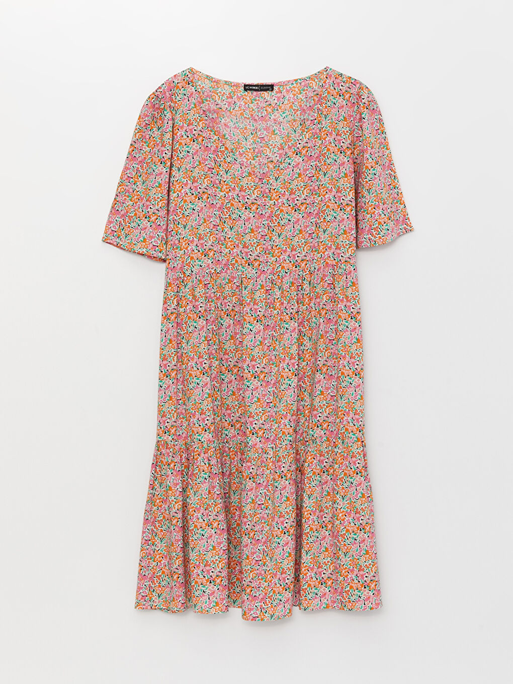 V-Ausschnitt Blumiges Kurzarmkleid für Damen-5