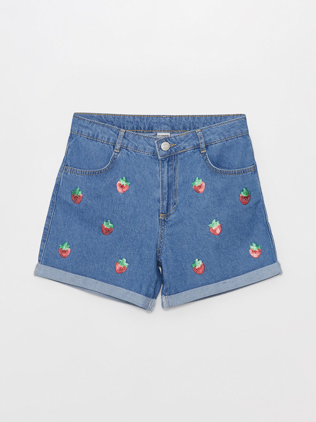 İndigo Nakışlı Kız Çocuk Jean Şort