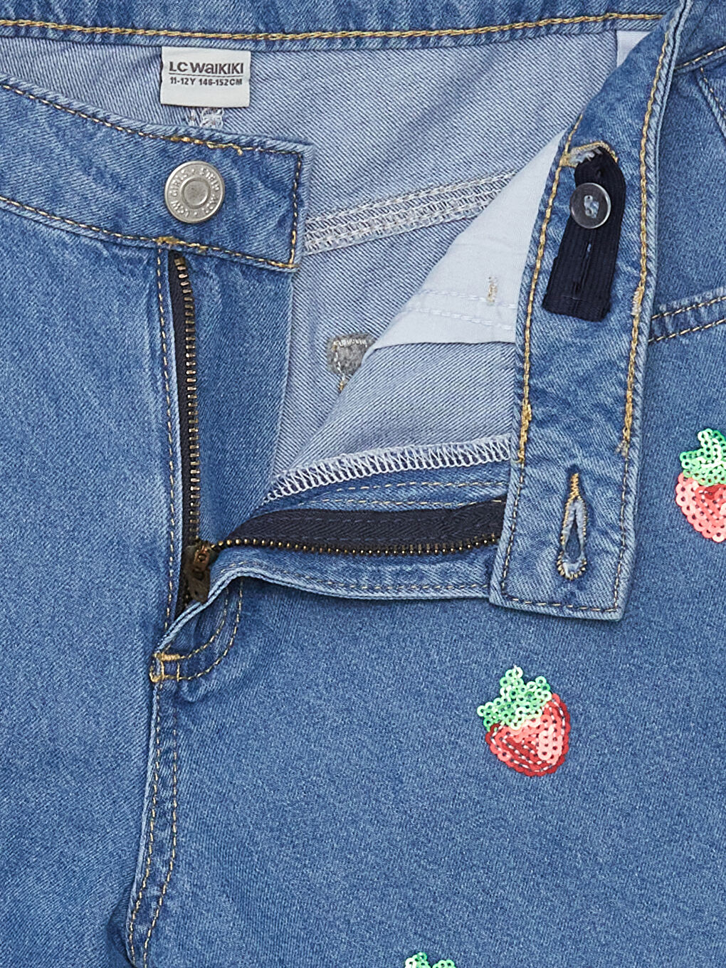 İndigo Nakışlı Kız Çocuk Jean Şort-1