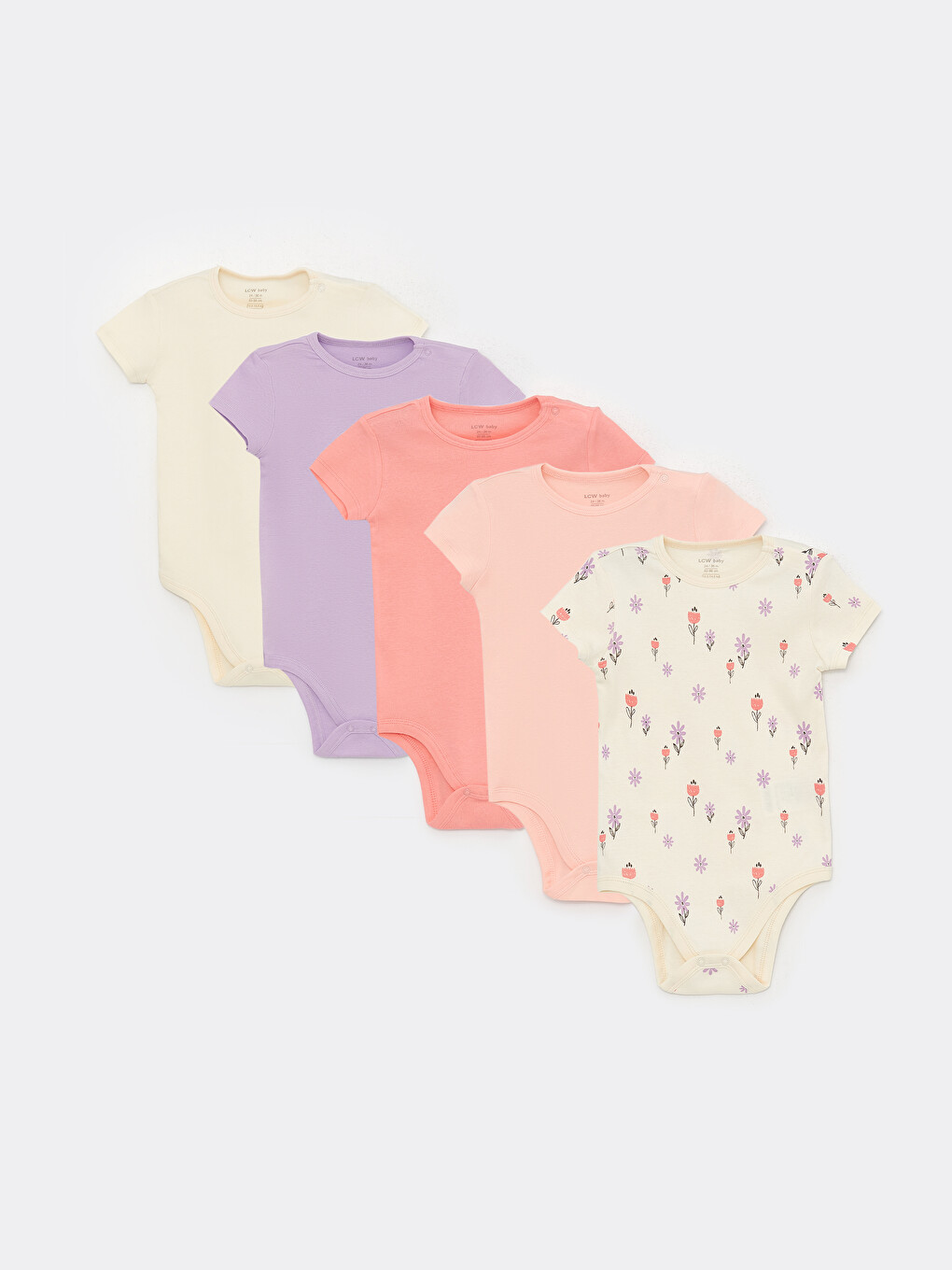 Crew Neck Short Sleeve Baby Girl Snap Snap Body 5 Pack