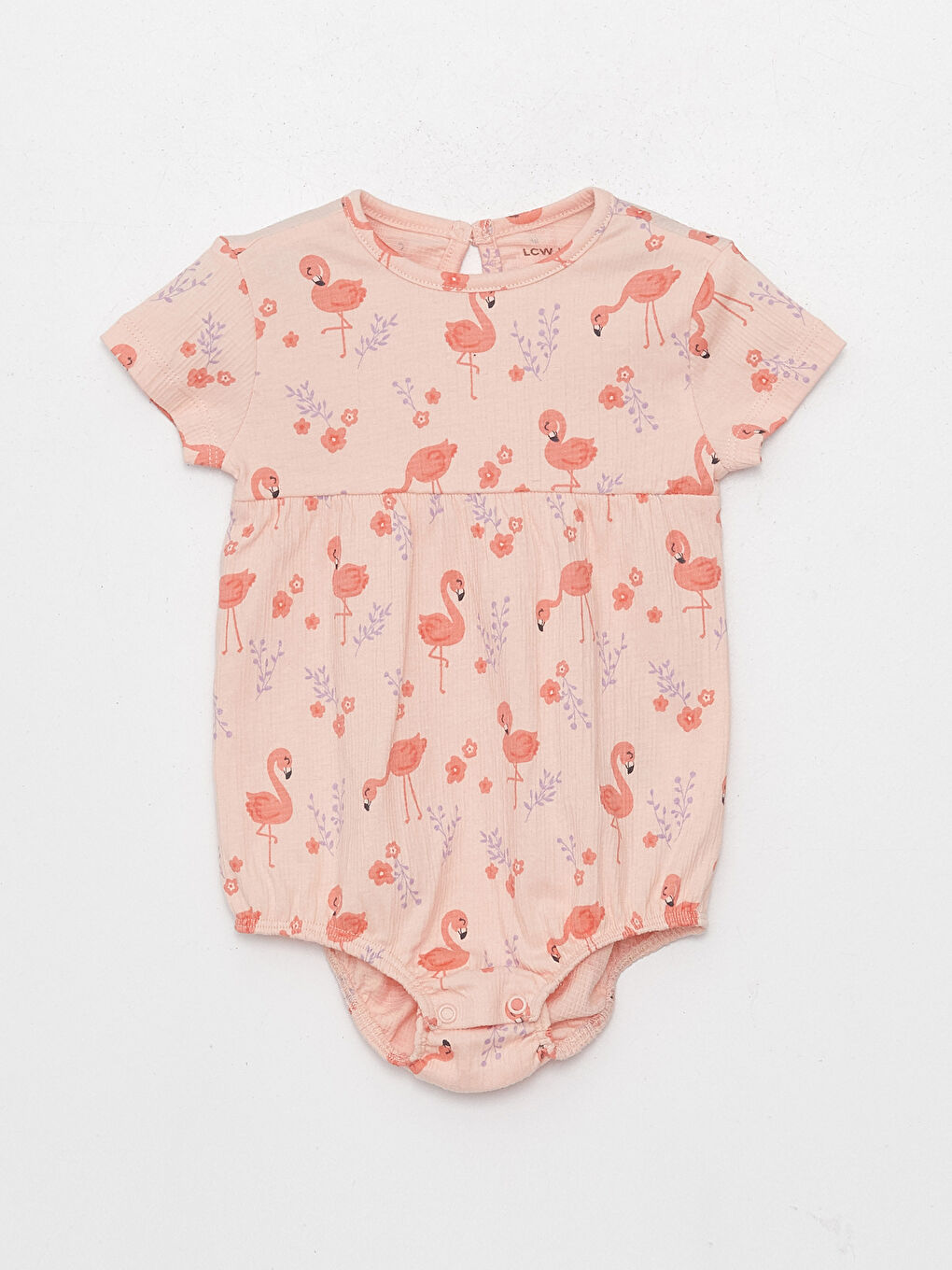 Pembe Bisiklet Yaka Desenli Kız Bebek Çıtçıtlı Bodysuit