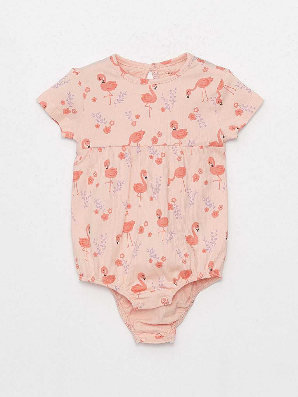 Pembe Bisiklet Yaka Desenli Kız Bebek Çıtçıtlı Bodysuit-1