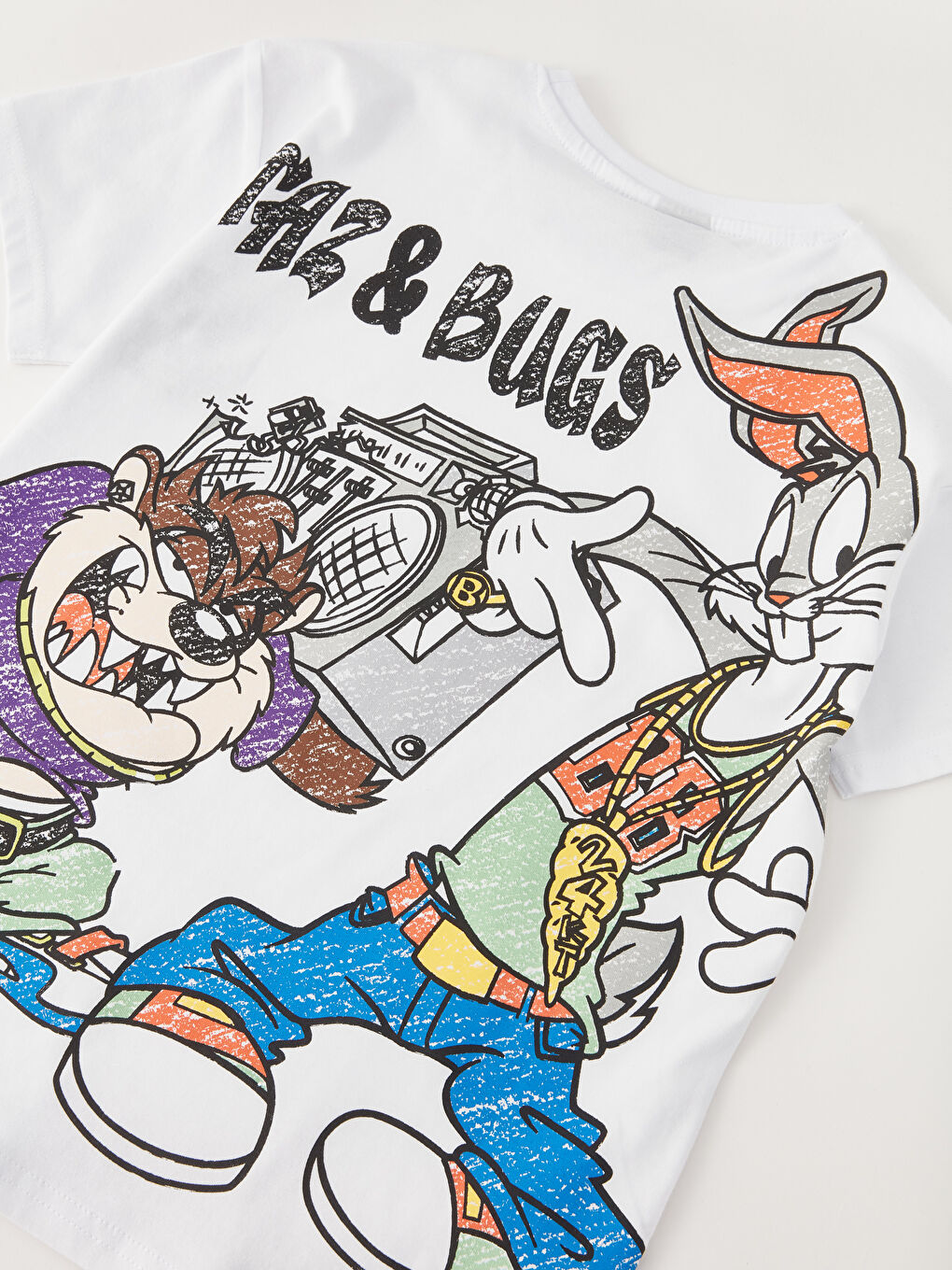 Beyaz Rahat Kalıp Bisiklet Yaka Looney Tunes Baskılı Erkek Çocuk Tişört-7