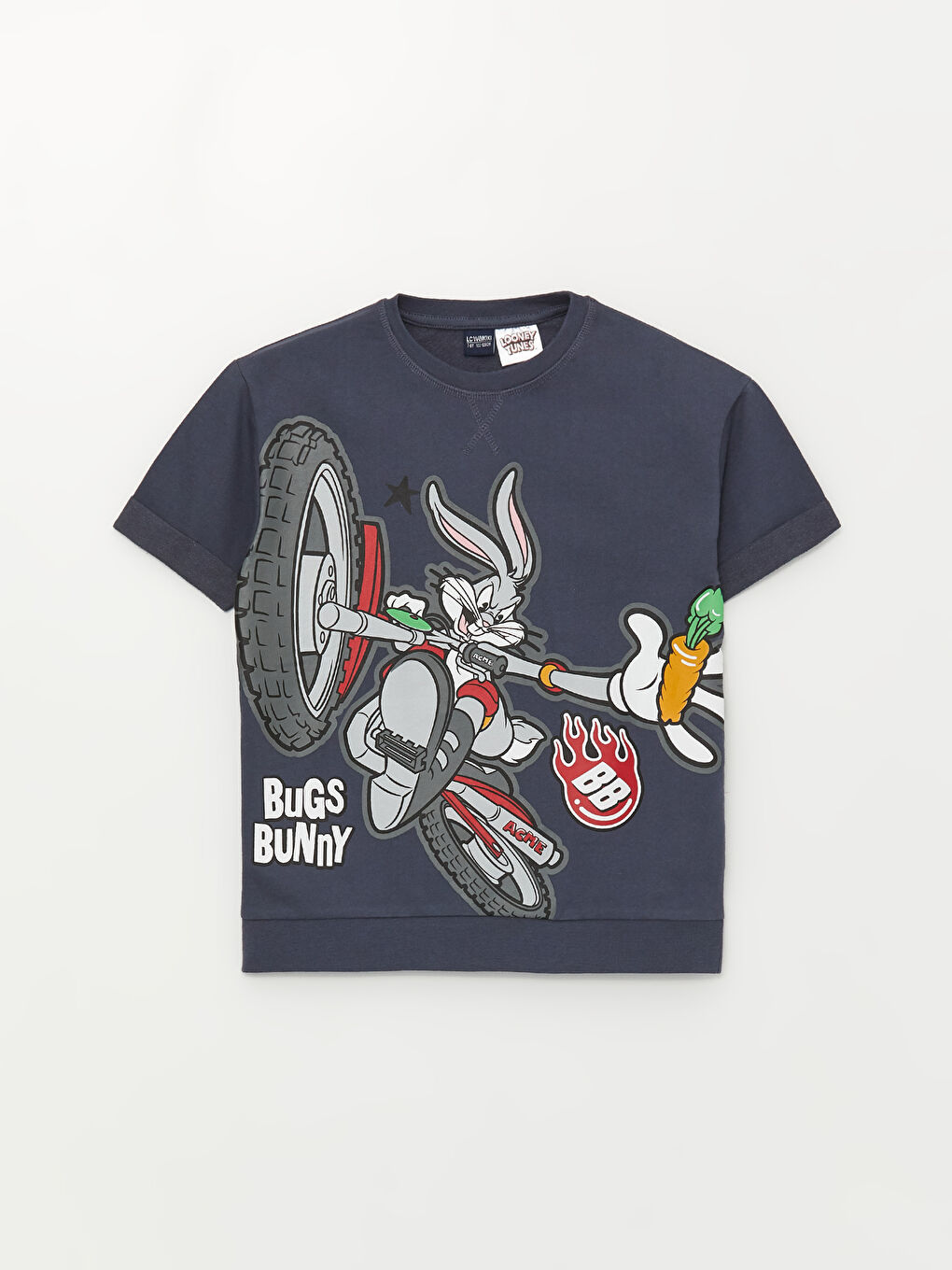 Antrasit Rahat Kalıp Bisiklet Yaka Bugs Bunny Baskılı Erkek Çocuk Tişört
