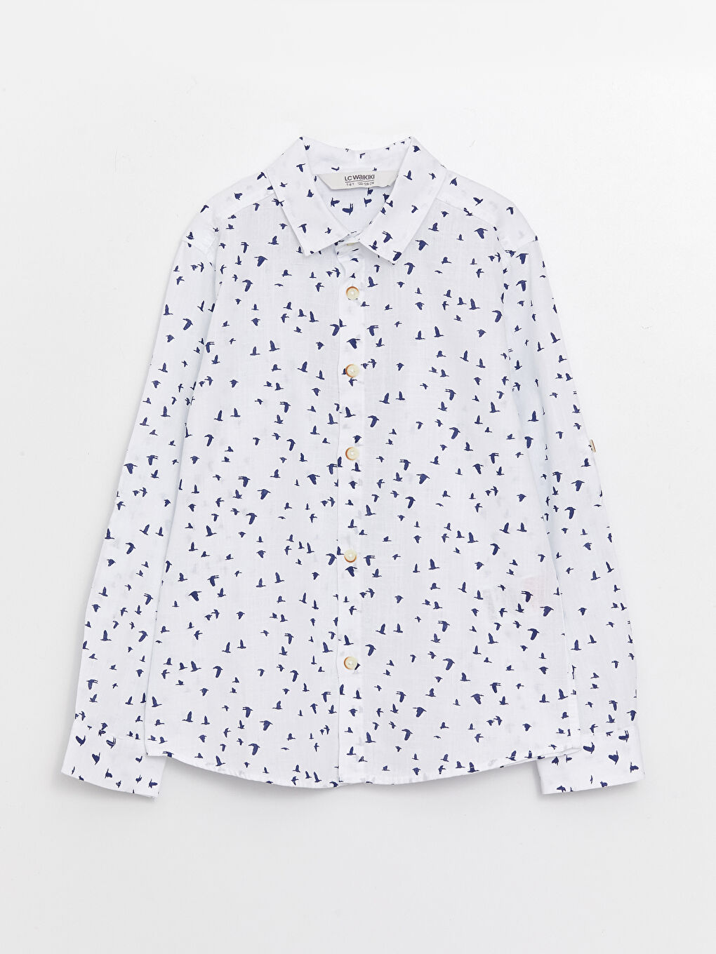 Beyaz Desenli Uzun Kollu Erkek Çocuk Gömlek