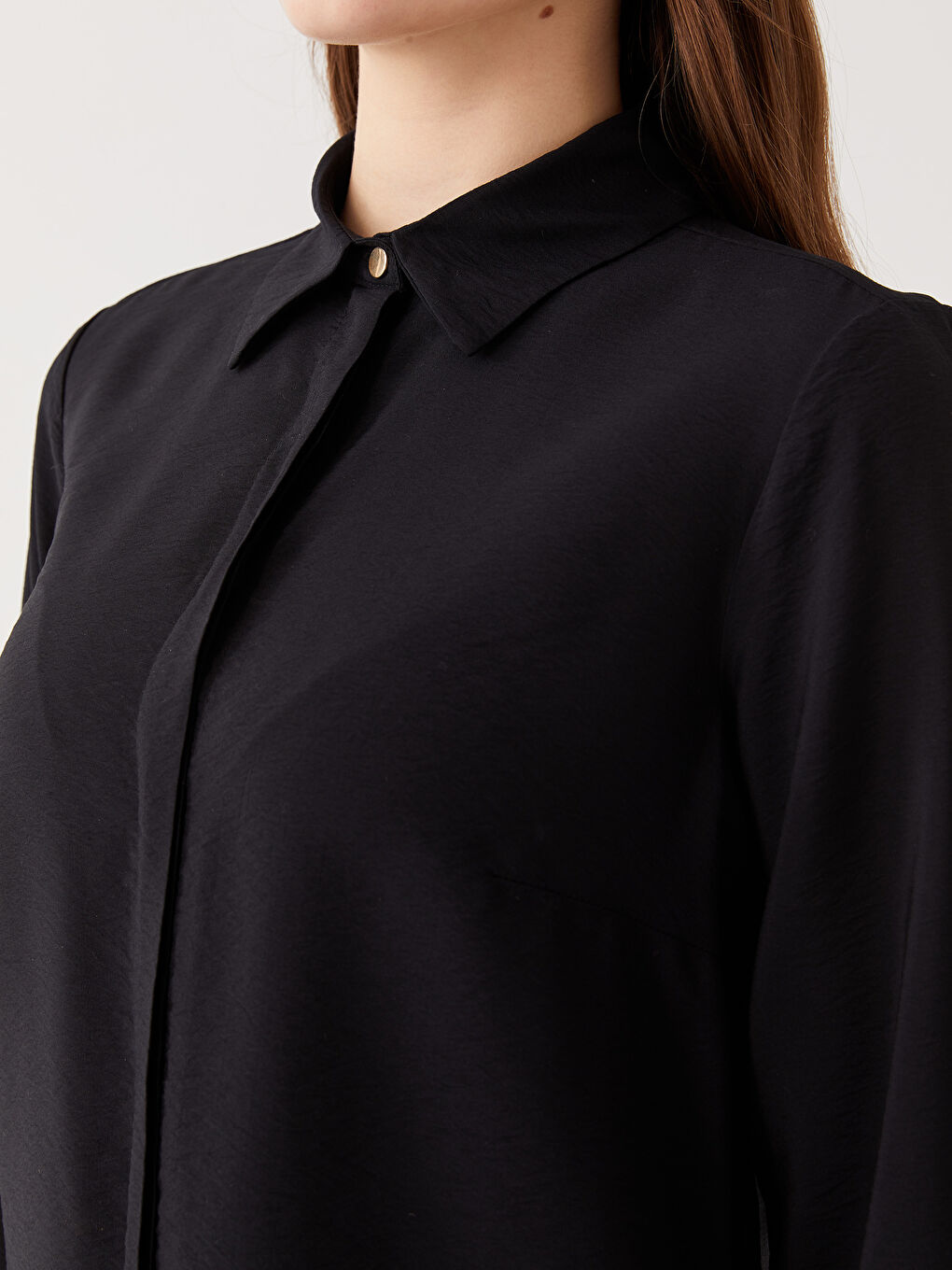 Siyah Düz Uzun Kollu Kadın Gömlek Tunik-3