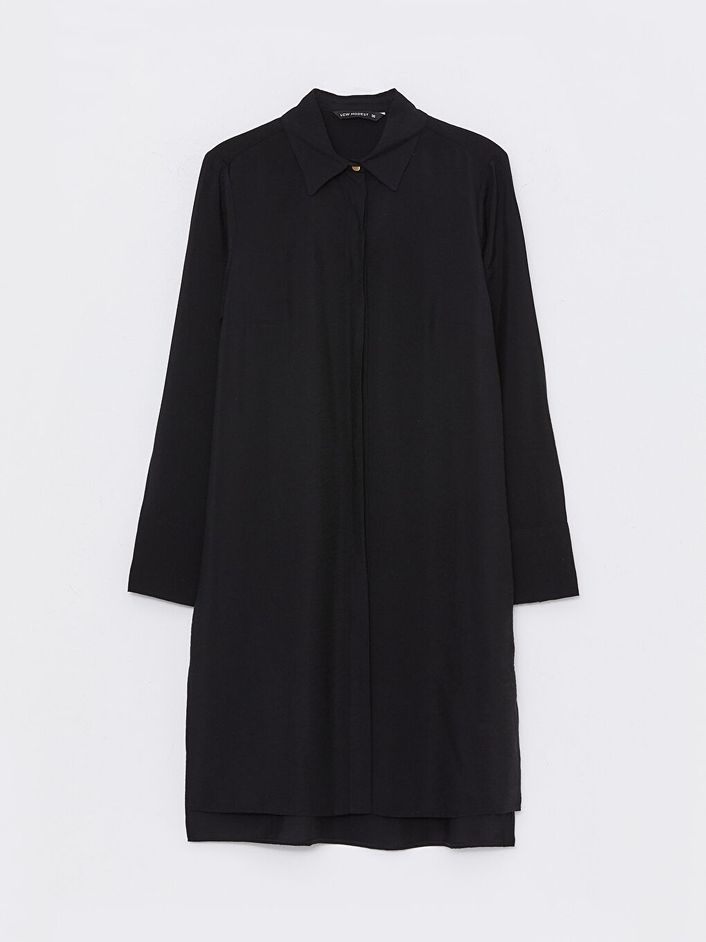 Siyah Düz Uzun Kollu Kadın Gömlek Tunik-5