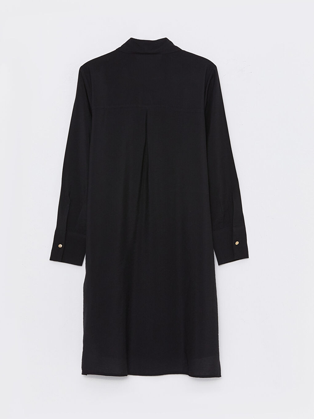 Siyah Düz Uzun Kollu Kadın Gömlek Tunik-6