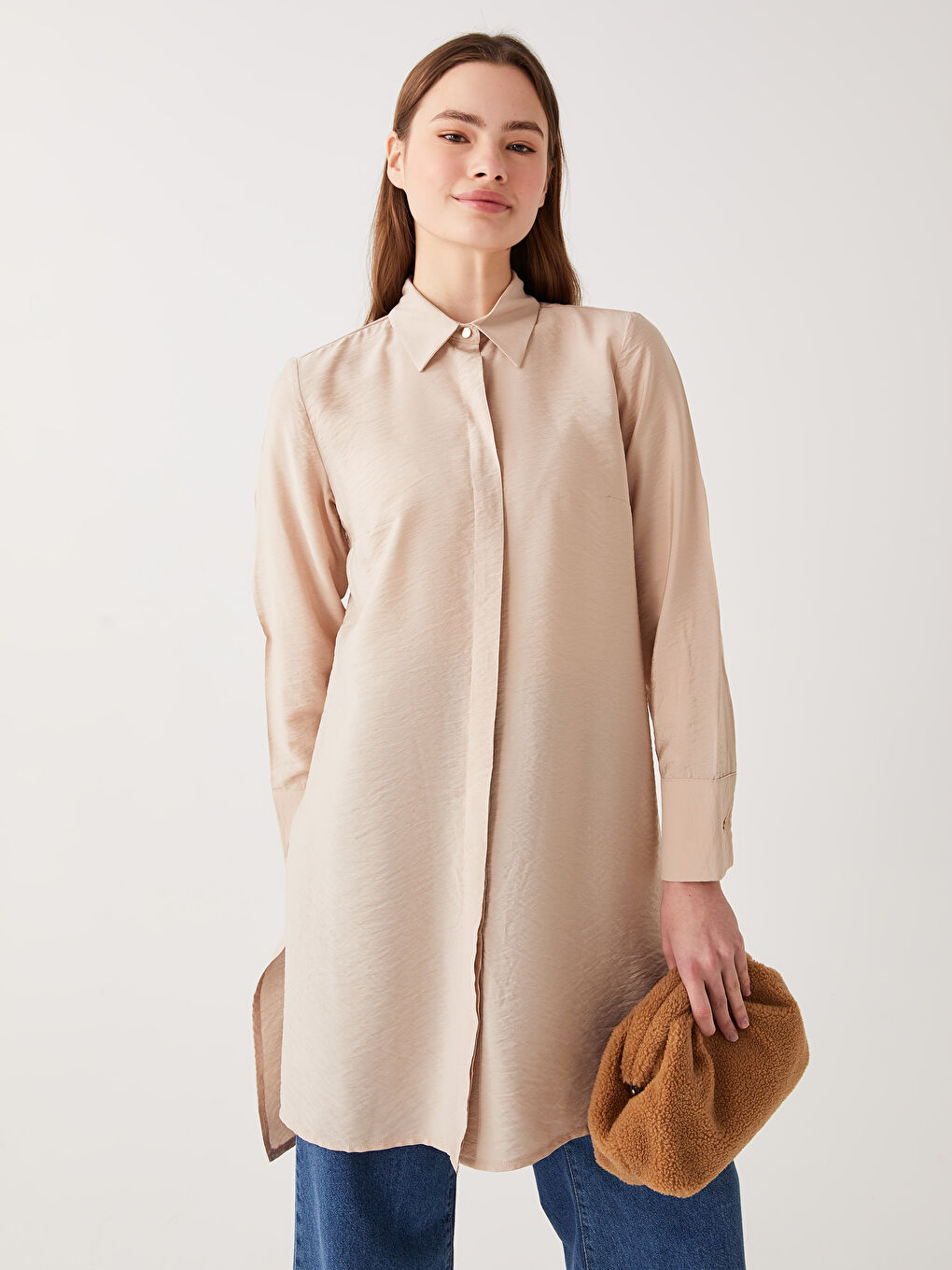 Plain Long Sleeve Women's Shirt Tunic-1