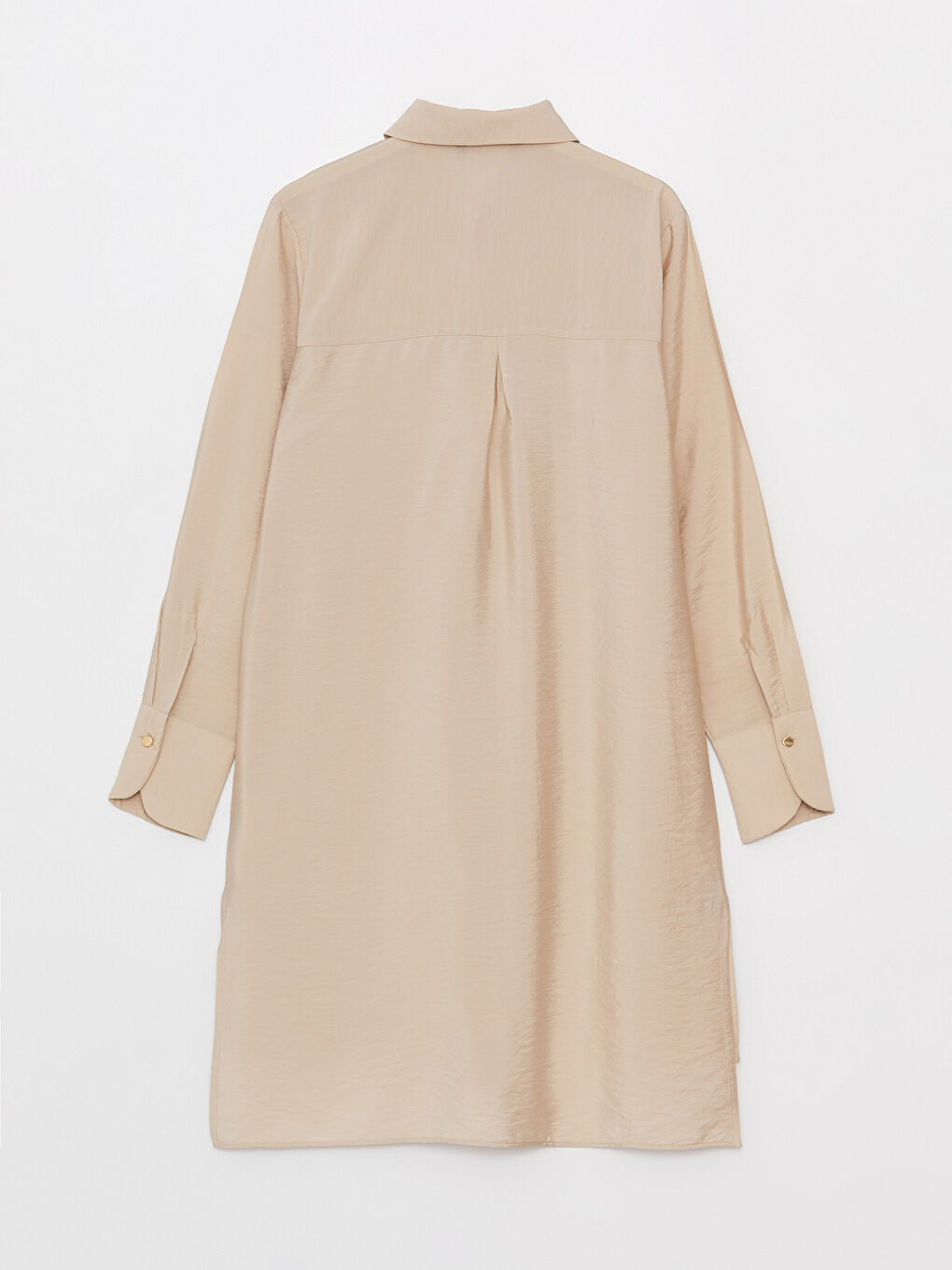 Bej Düz Uzun Kollu Kadın Gömlek Tunik-5