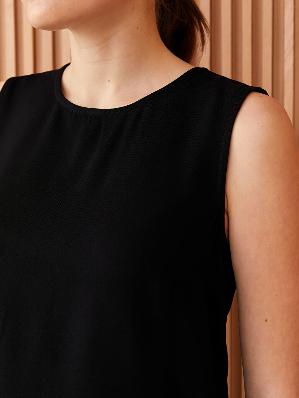 تونيك سادة بياقة دائرية للسيدات-3