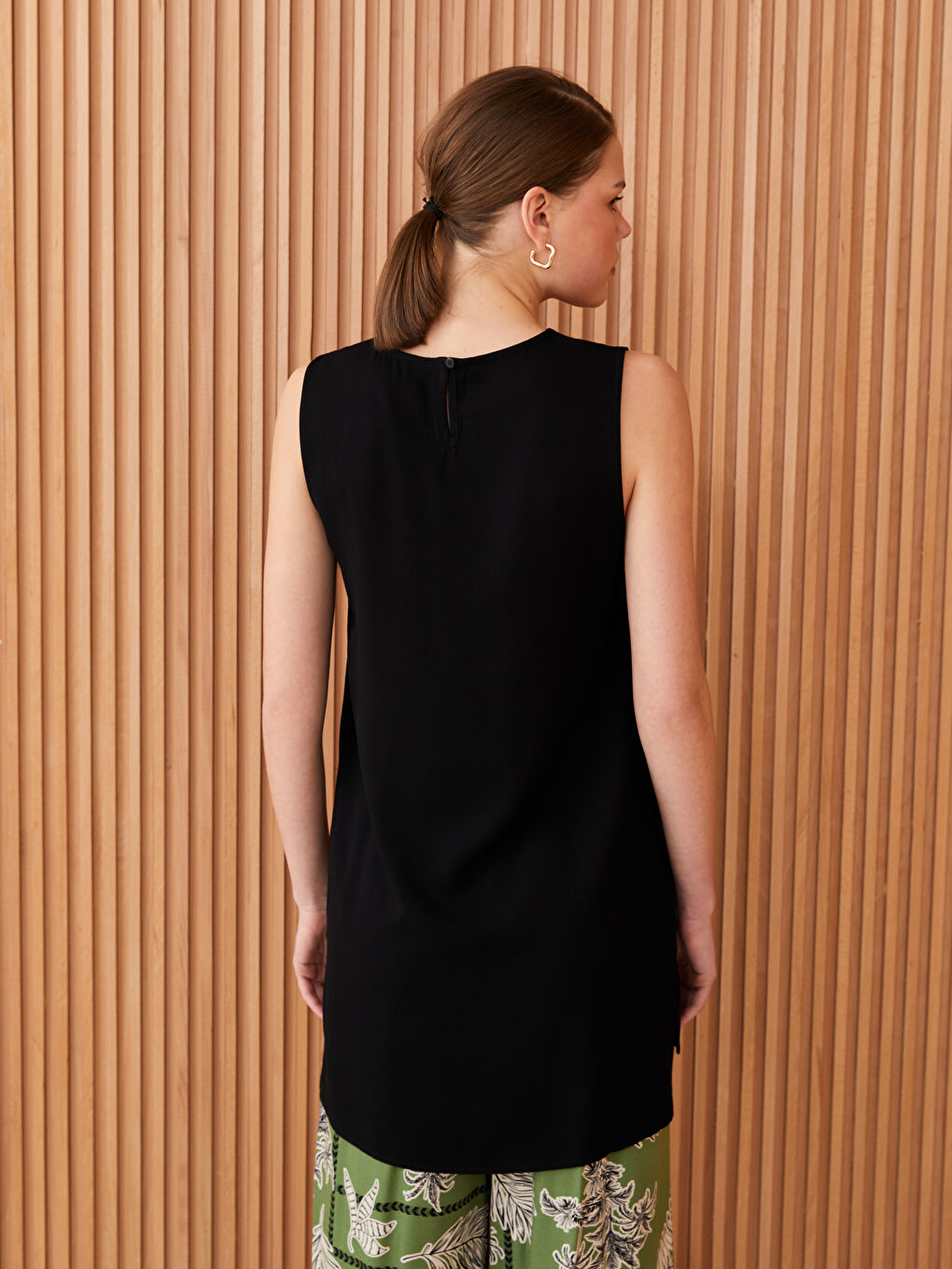 تونيك سادة بياقة دائرية للسيدات-4