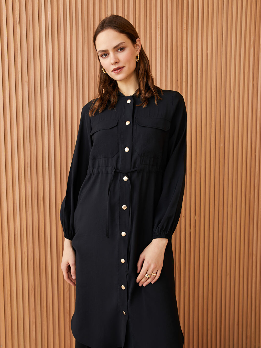 Hooded Plain Long Sleeve Women's Tunic-1