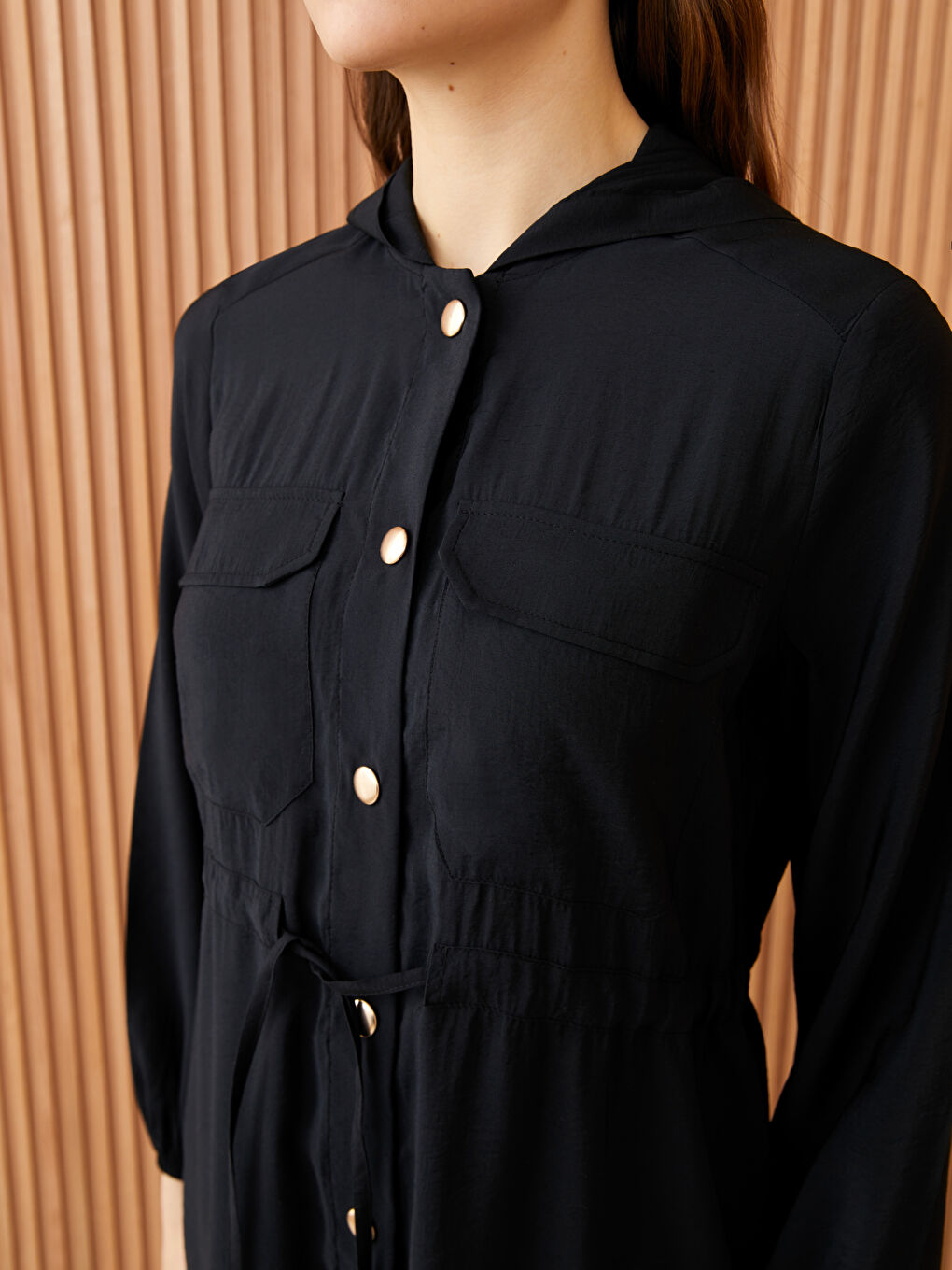 Hooded Plain Long Sleeve Women's Tunic-2